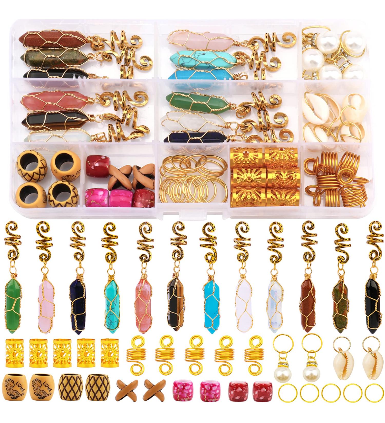 Dreadlocks Jewelry Set - Handmade Crystal & Wood Bead Hair Accessories in Gold - Buy Online on GoSupps.com