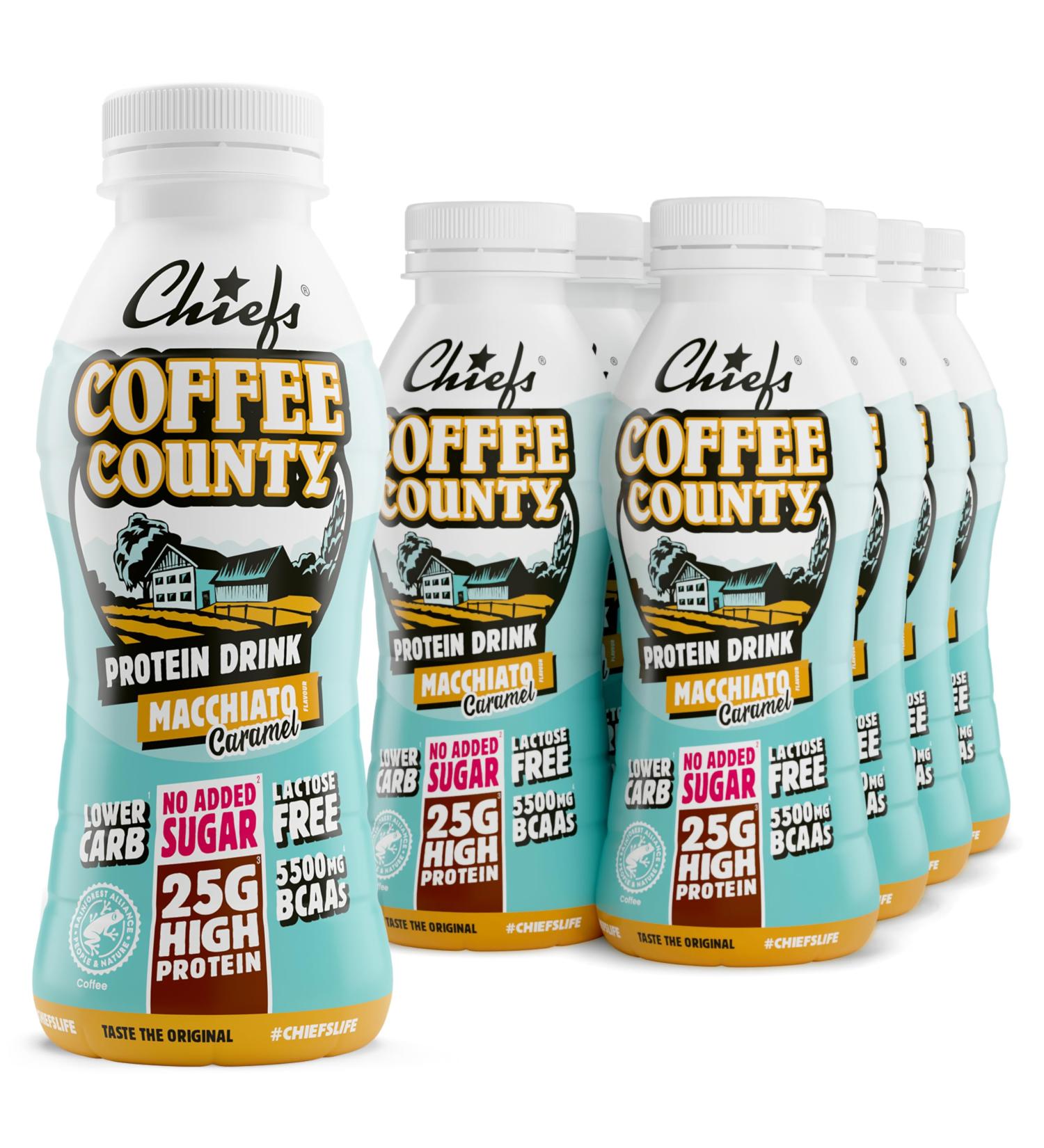 Boisson prot in e - Chiefs Milkshake Macchiato - Sans sucre ajout et sans lactose - Riche en prot ines avec 25 g de prot ine - Bouteilles de 8 x 330 ml - D licieux go t cr meux - Buy Online on GoSupps.com