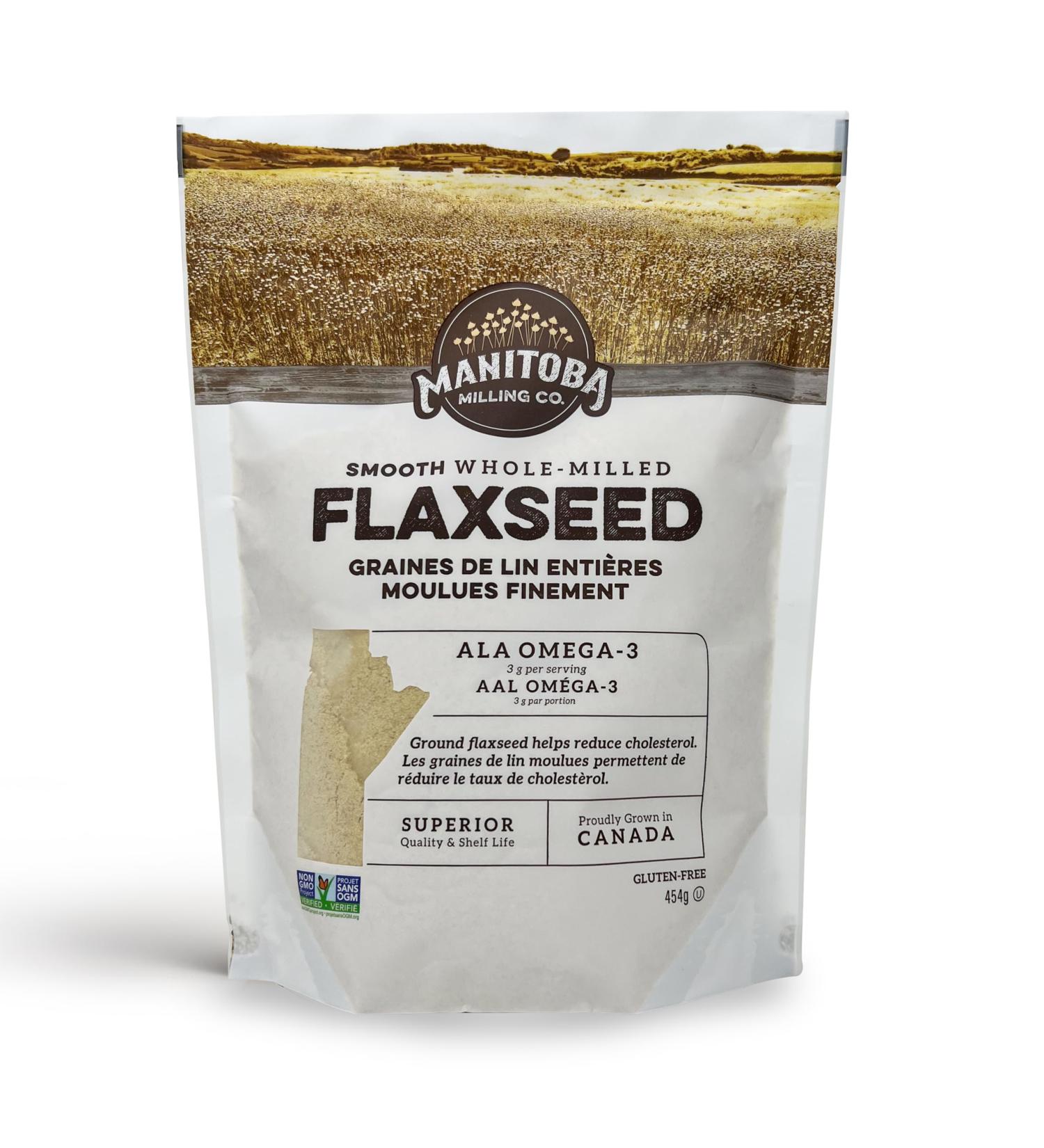 Smooth Whole Milled Flaxseed by Manitoba Milling Co. | 454g Bag of Ground Flaxseed Fiber with Protein Omega 3 | Gluten Free Non-GMO Gourmet Milled Flaxseed for Muffins Yogurt Smoothie 454 g (Pack of 1) - Buy Online on GoSupps.com