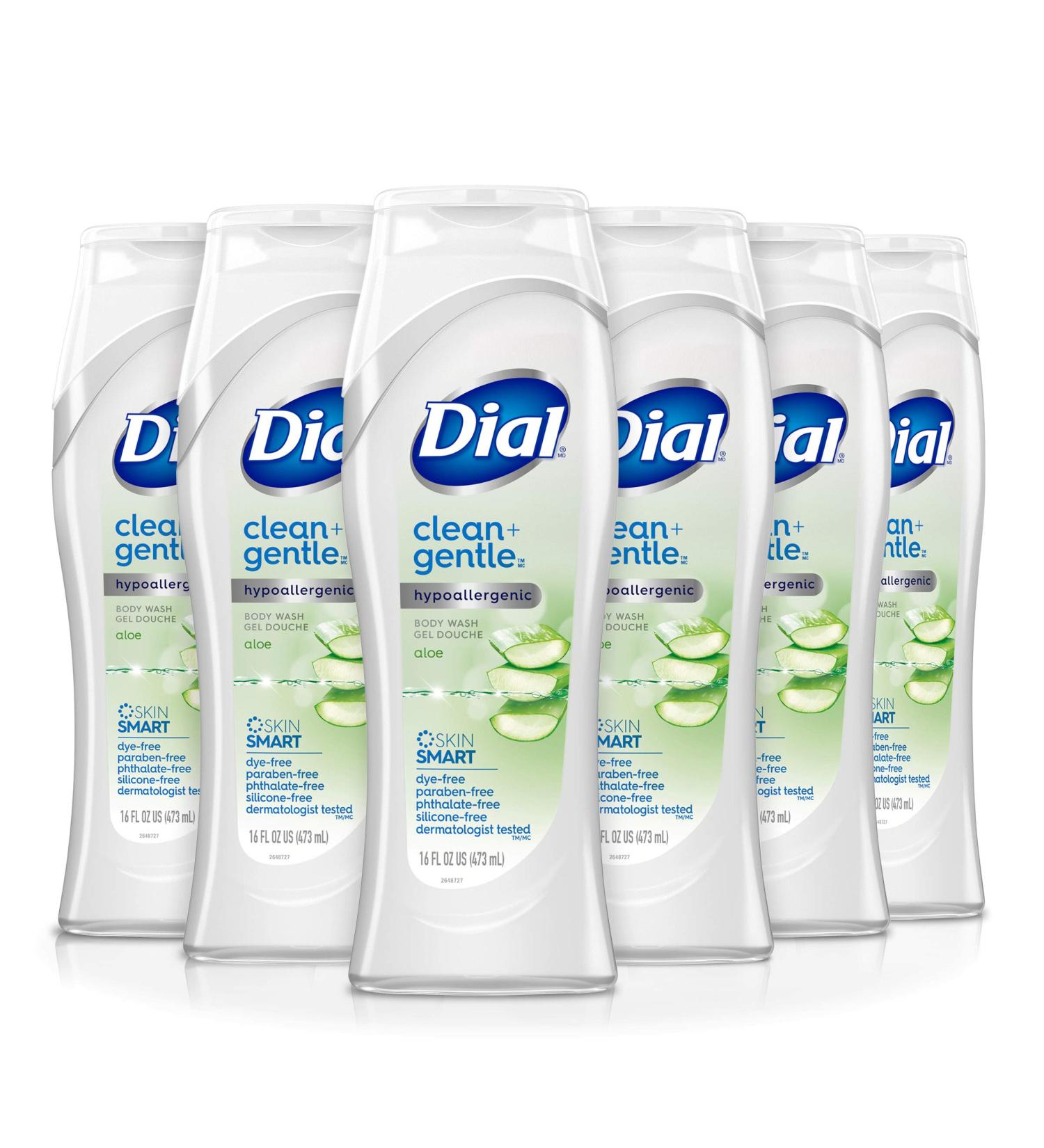 Dial Clean + Gentle Body Wash with Aloe Vera 16 Fl Oz (Pack of 6) - Hydrating and Soothing Formula - Buy Online on GoSupps.com