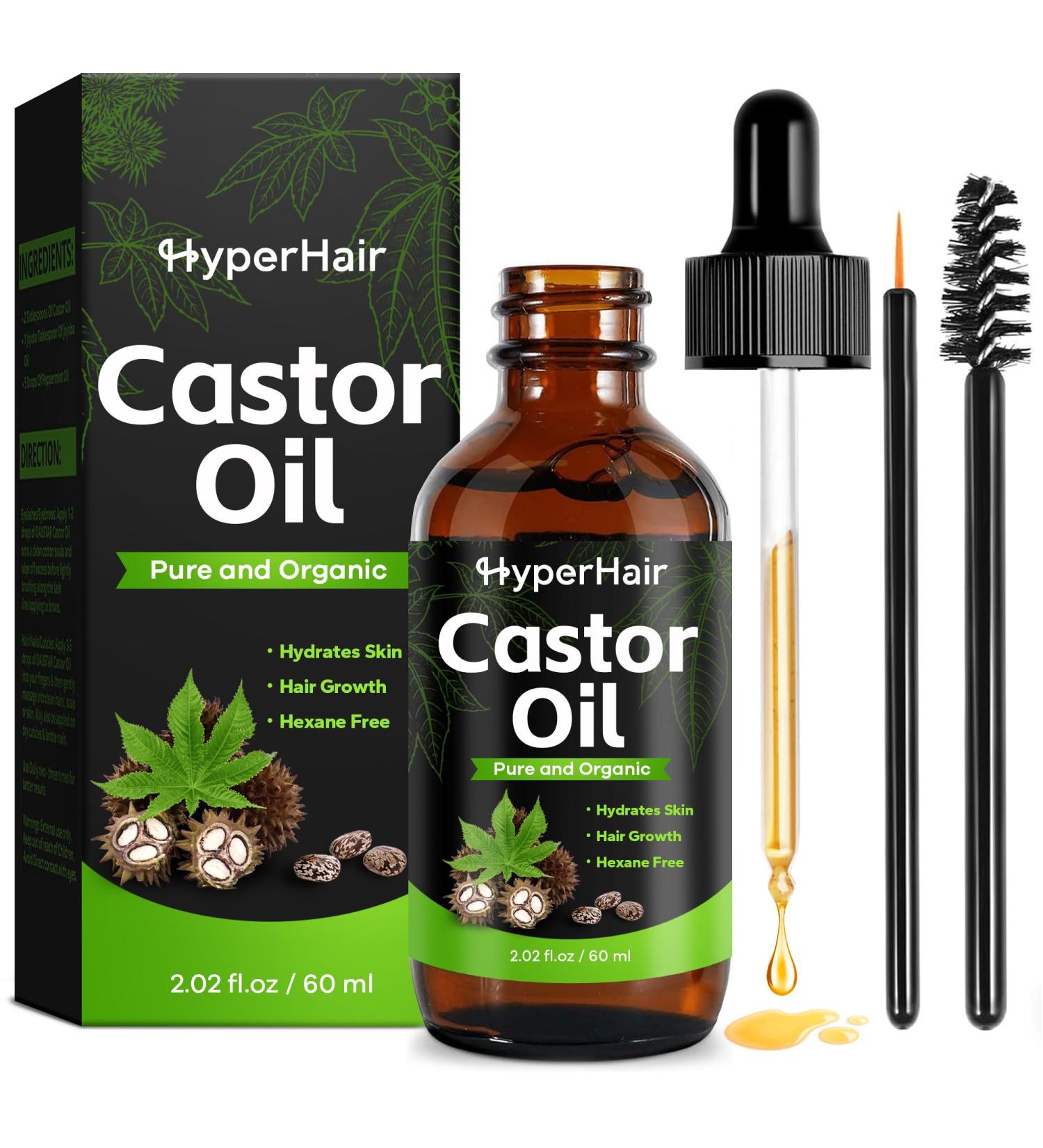 Organic Castor Oil 2 Fl Oz - Hair Growth Eyelash & Eyebrow Enhancer Essential & Massage Oil for Nourishing & Moisturizing - Buy Online on GoSupps.com
