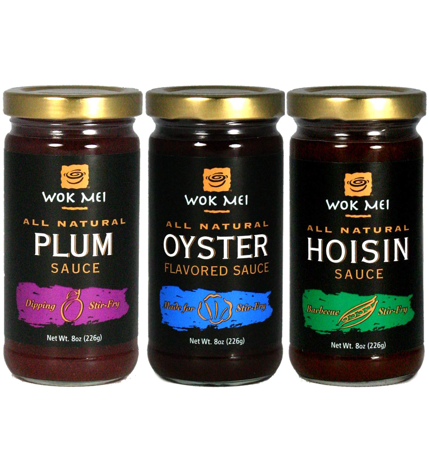 Wok Mei Variety Set of 3 - Oyster Hoisin and Plum Sauce - 8oz Jars Standard Packaging - Buy Online on GoSupps.com
