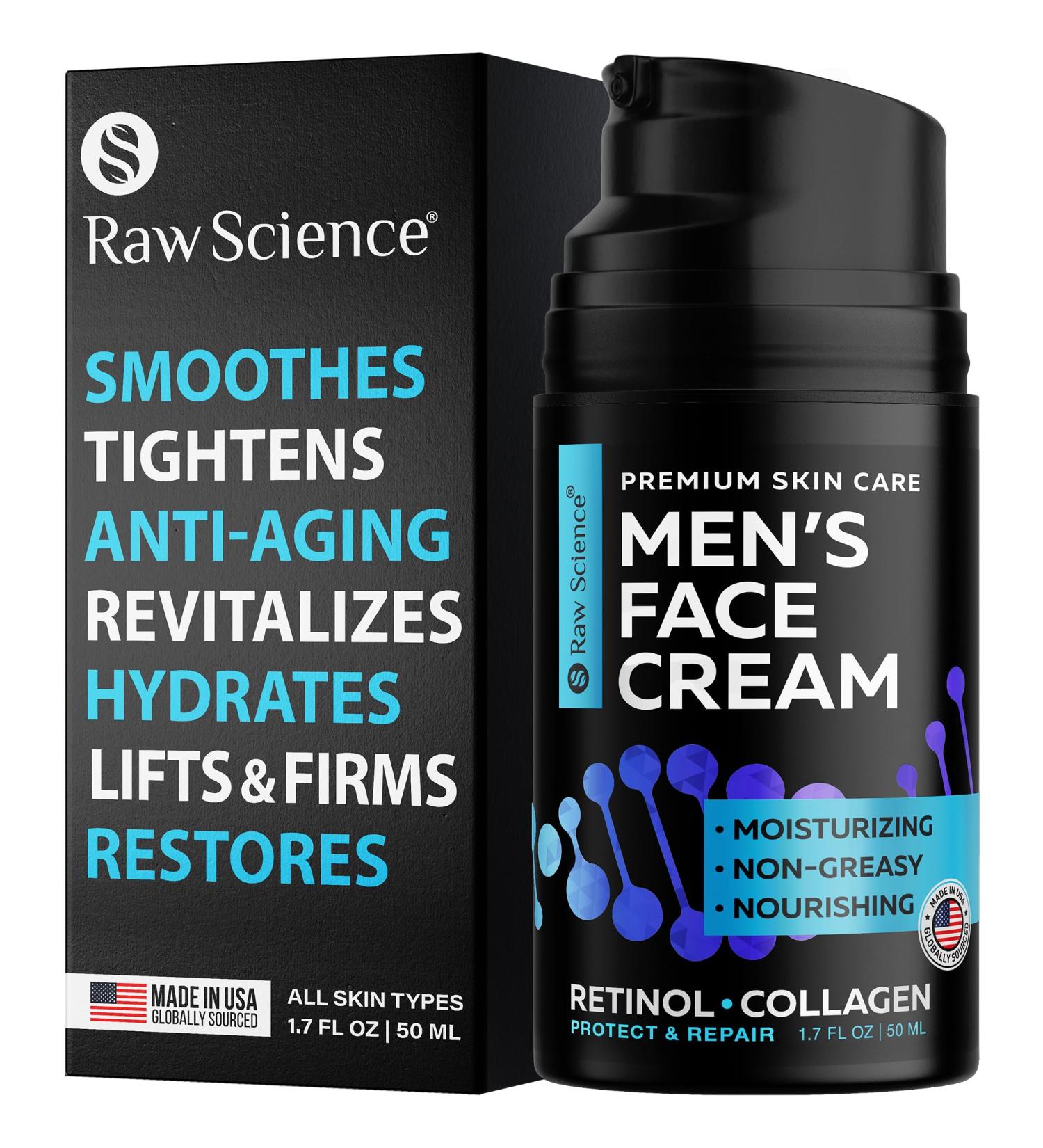 Men's Anti-Aging Face Cream - Retinol Moisturizer with Collagen & Hyaluronic Acid | Day & Night Skin Care - 1.7 Oz - Buy Online on GoSupps.com