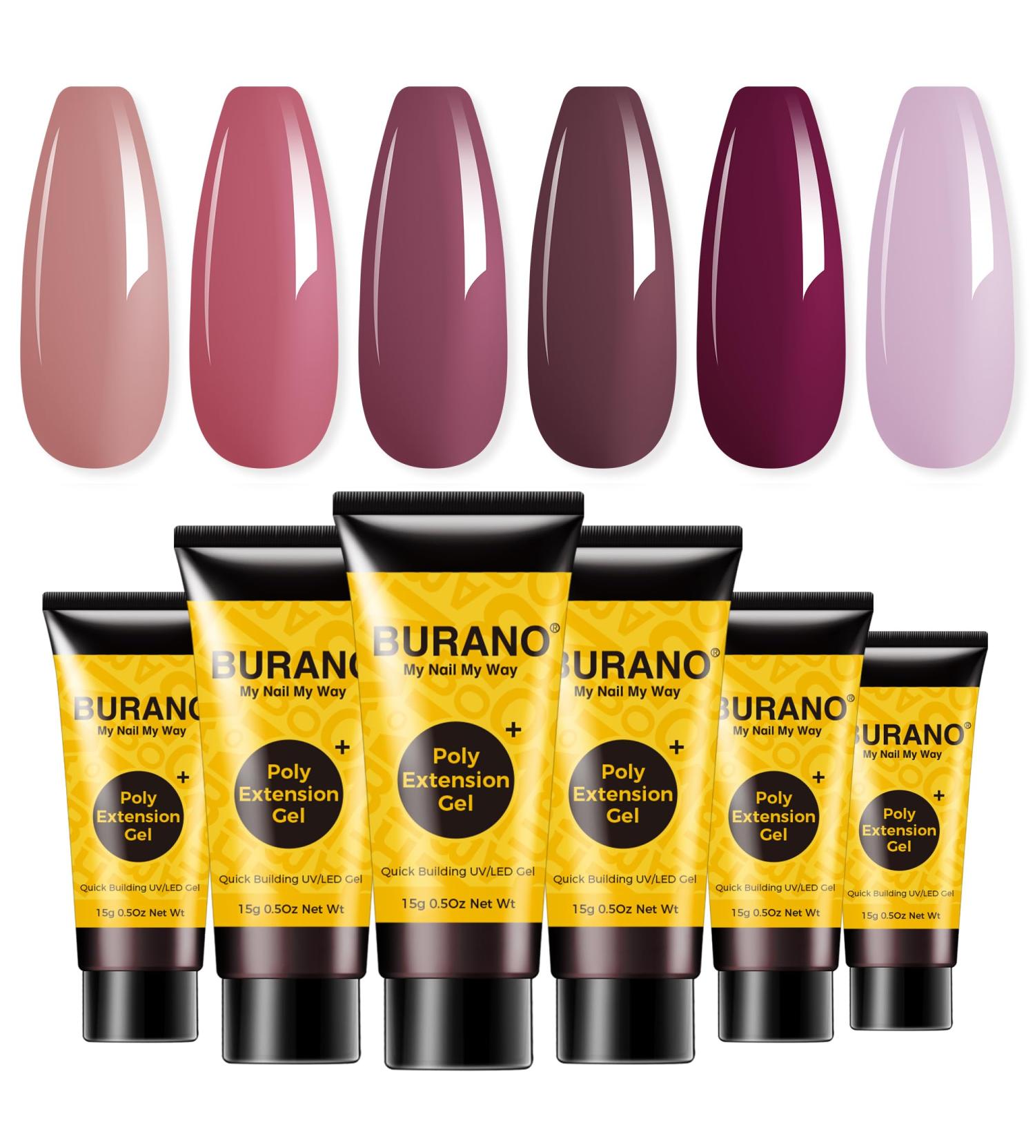 Burano Poly Extension Gel Nail Kit - 6 Color Builder Set for Nails - DIY Starter Kit for Beginners & Professionals - Skin Nude Shade - Buy Online on GoSupps.com