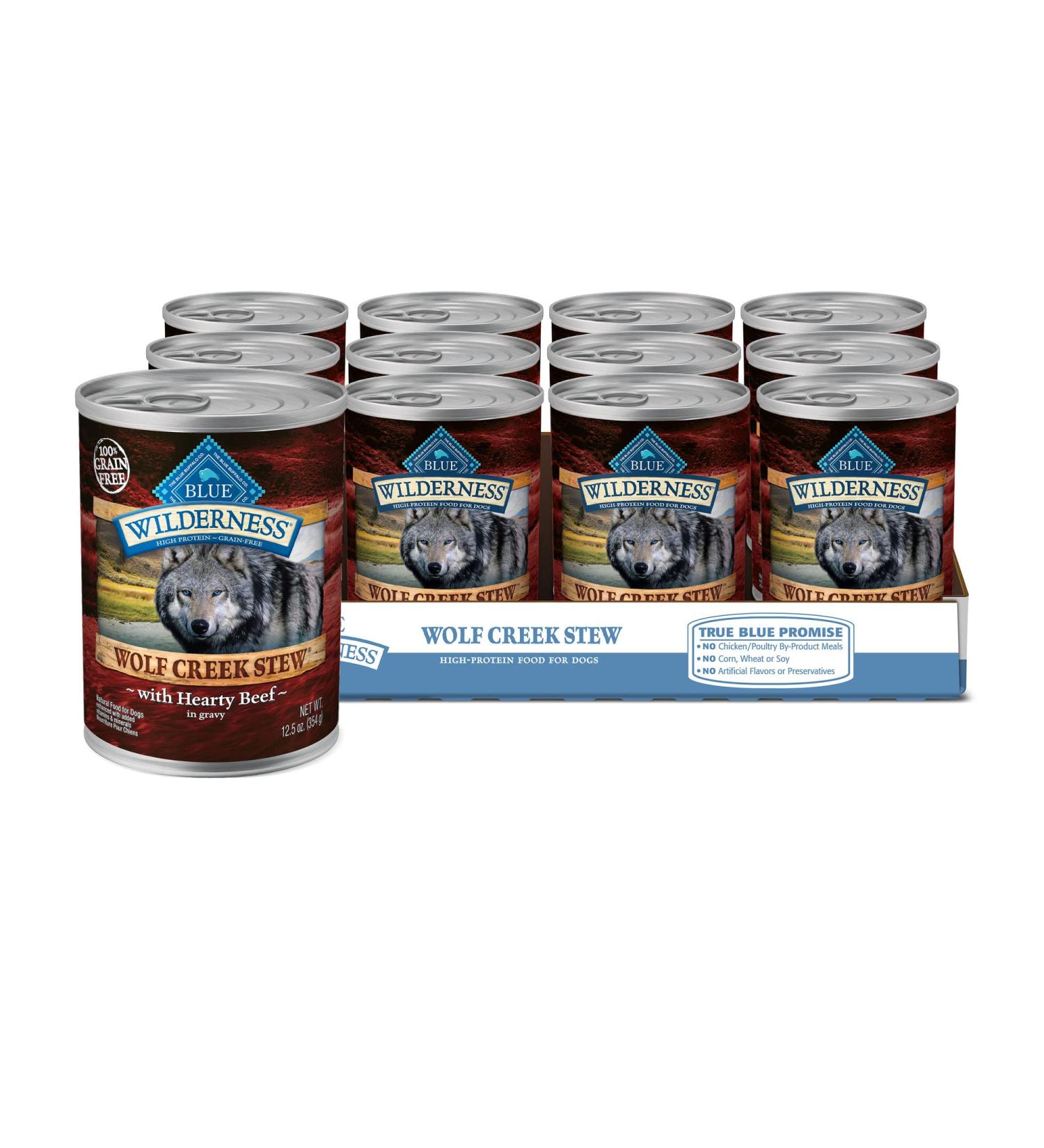 Blue Buffalo Wilderness Wolf Creek Beef Stew Wet Dog Food 12.5oz Cans (Pack of 12) - Buy Online on GoSupps.com