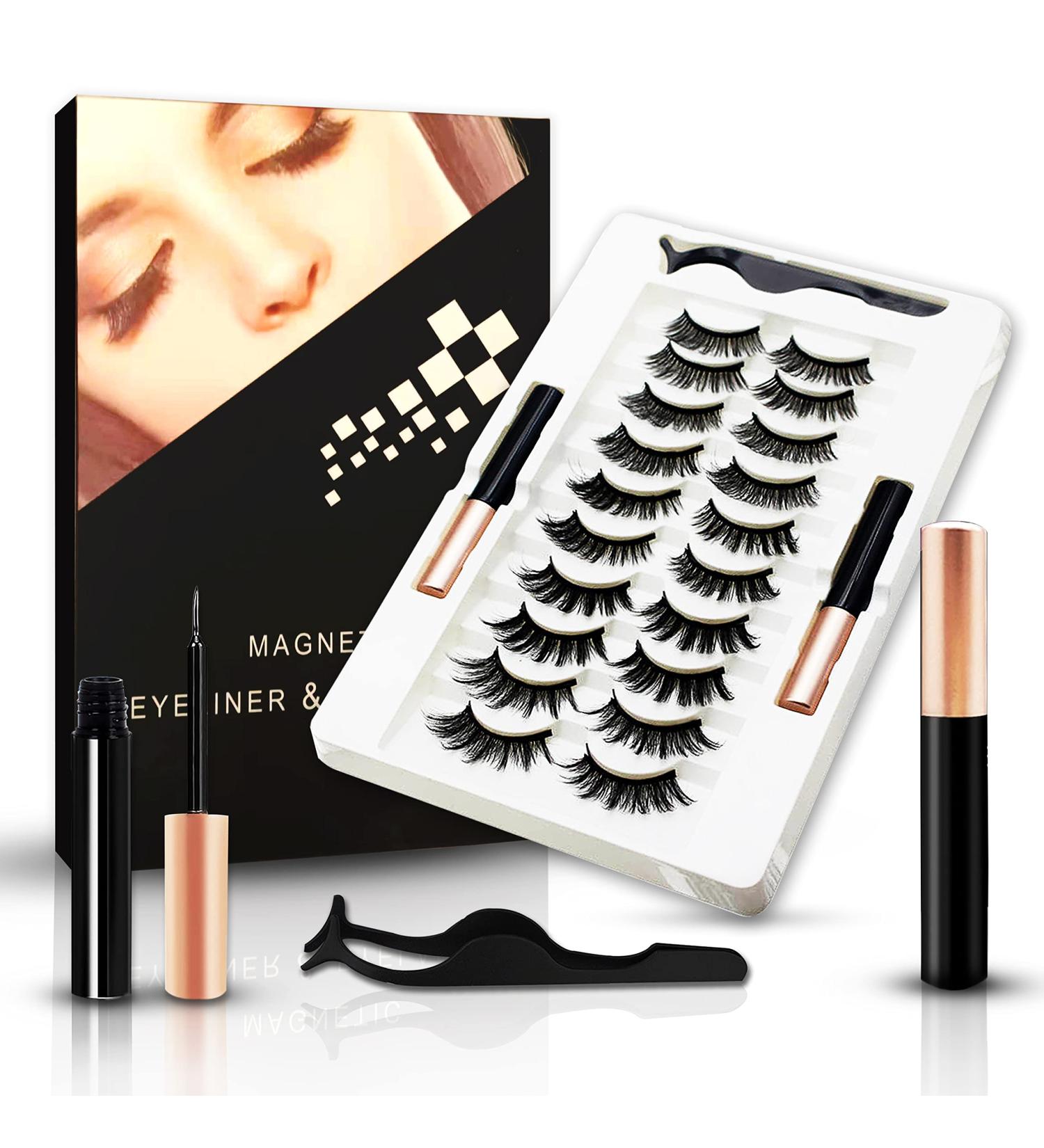 Magnetic Eyelashes with Eyeliner Kit - 10 Pairs Waterproof Easy Wear No Glue | Natural Look Applicator Tool - Buy Online on GoSupps.com