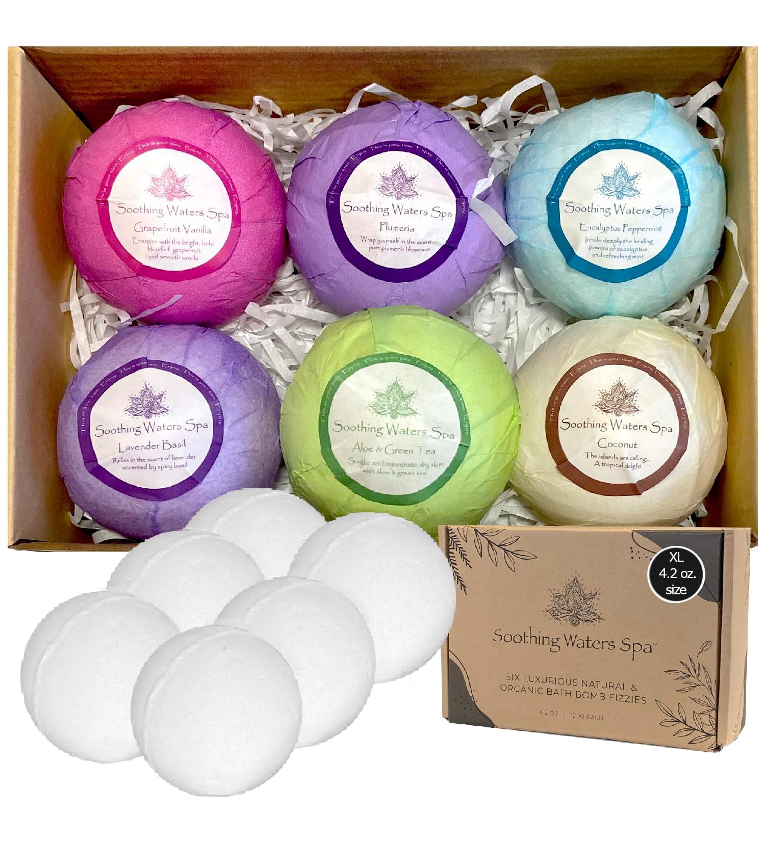 Organic Bath Bombs Gift Set - 6XL Natural with Shea Butter, Coconut Oil, Essential Oils | 6 Botanic Scents for Easter & Mother's Day Gifts - Buy Online on GoSupps.com