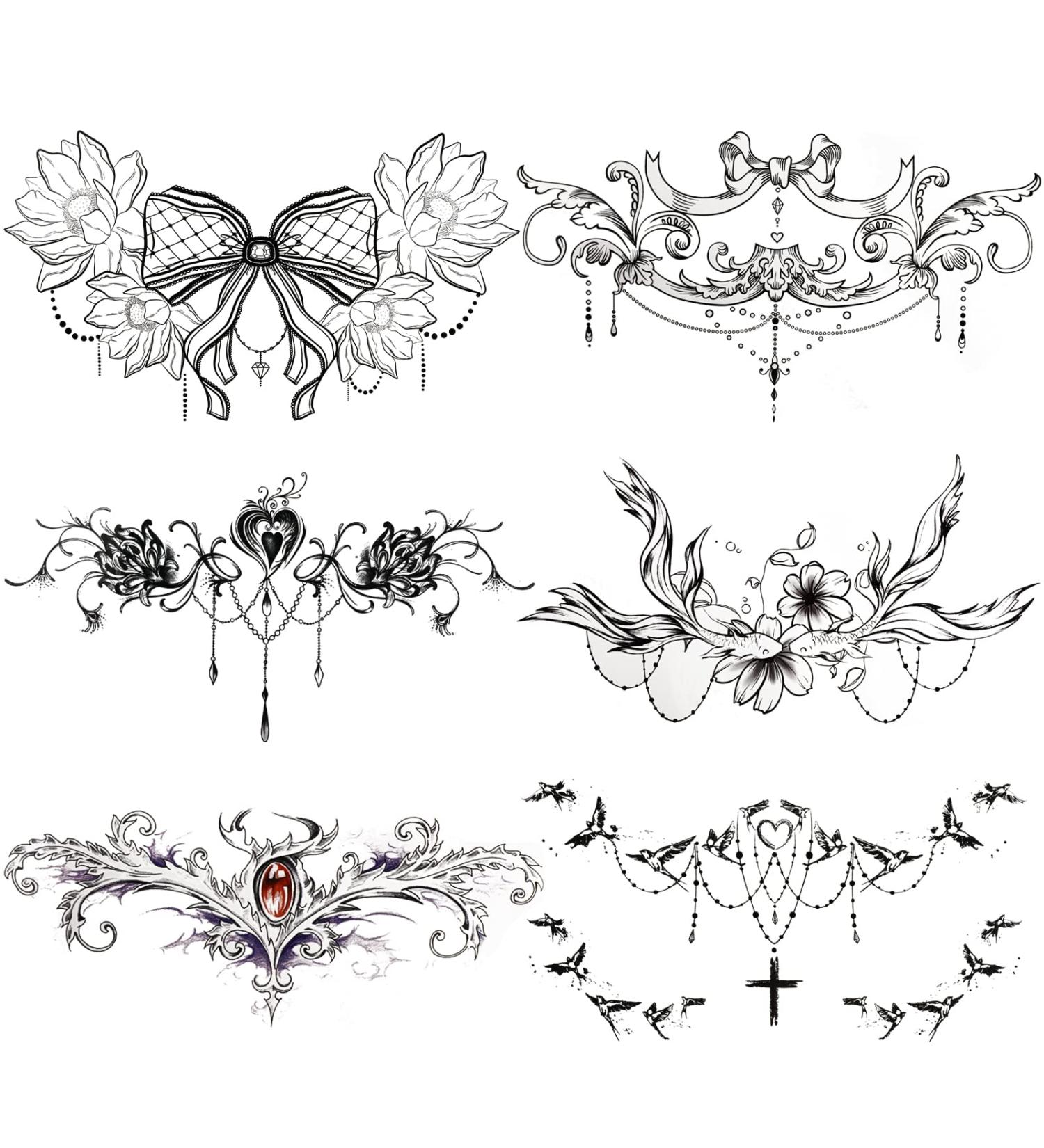 Black Rose Flower Underboob Temporary Tattoos - 6 Sheets Waterproof Chest and Waist Sticker for Women - Buy Online on GoSupps.com
