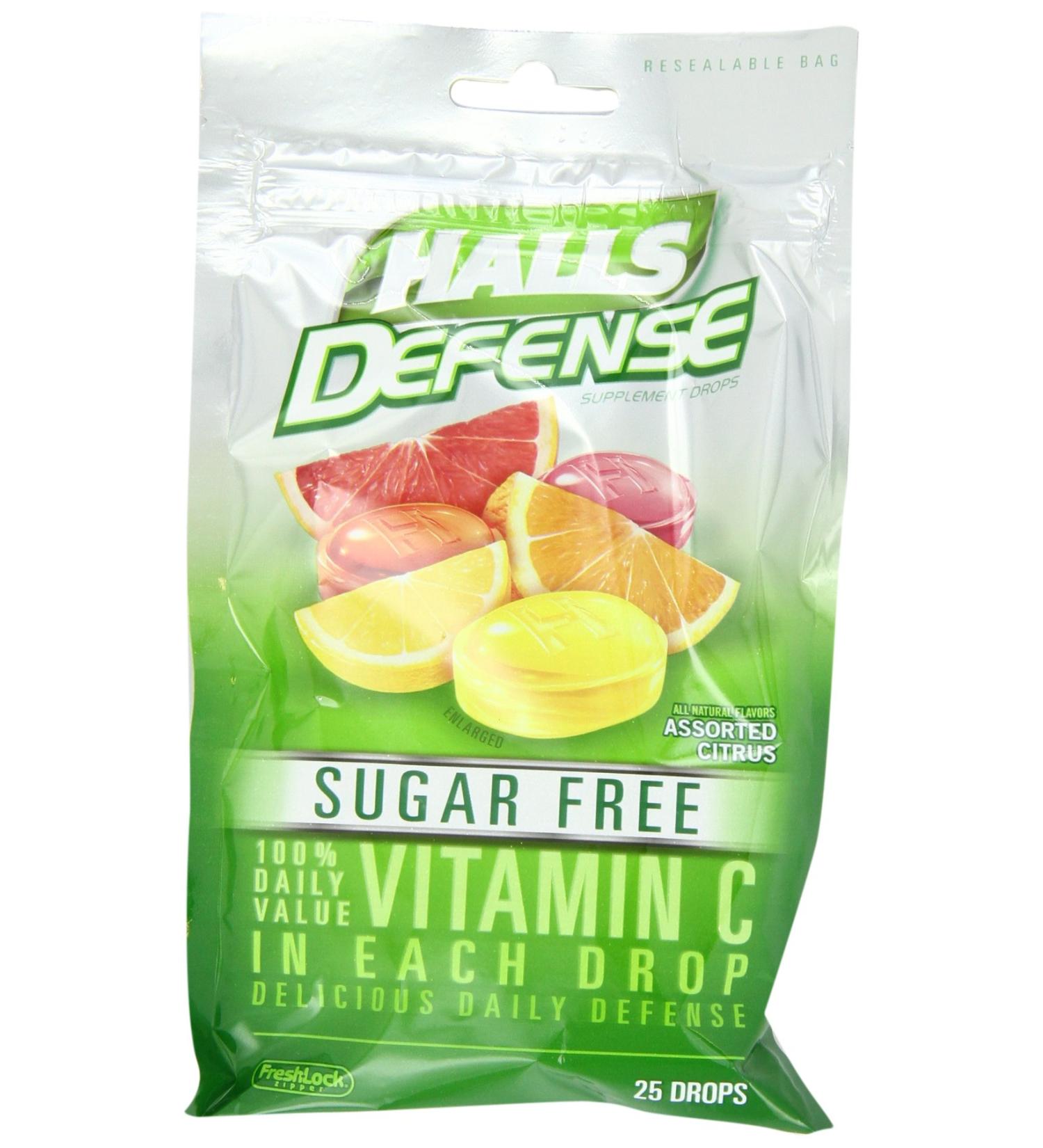 Halls Defense Sugar Free Citrus Drops 25 ct - Immune Support Vitamin C Lozenges - Buy Online on GoSupps.com