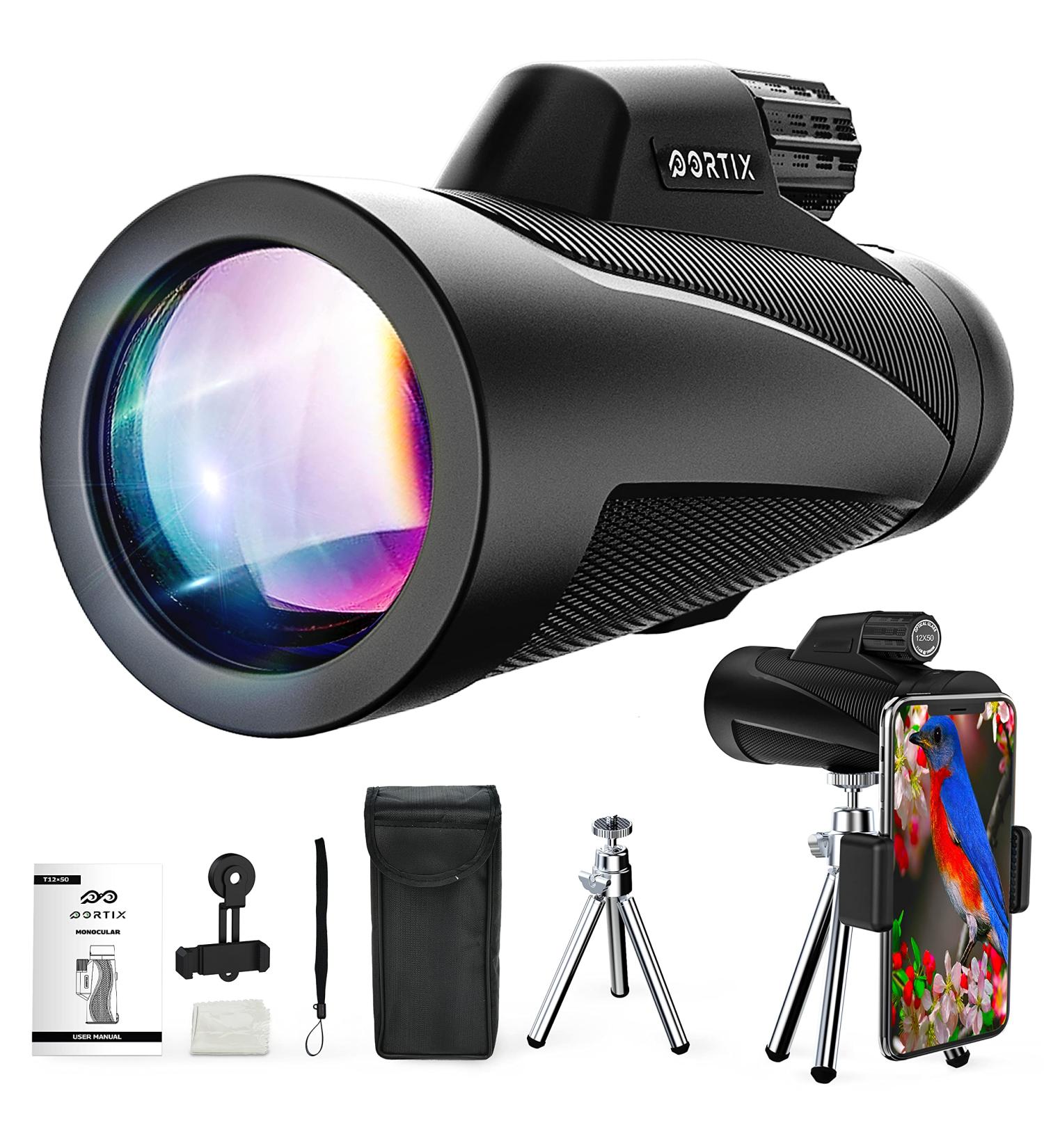 2023 High Powered Monocular Telescope with Smartphone Adapter & Tripod - BAK4 Prism, Clear Low Light Vision for Wildlife Hunting, Camping, Traveling - Buy Online on GoSupps.com
