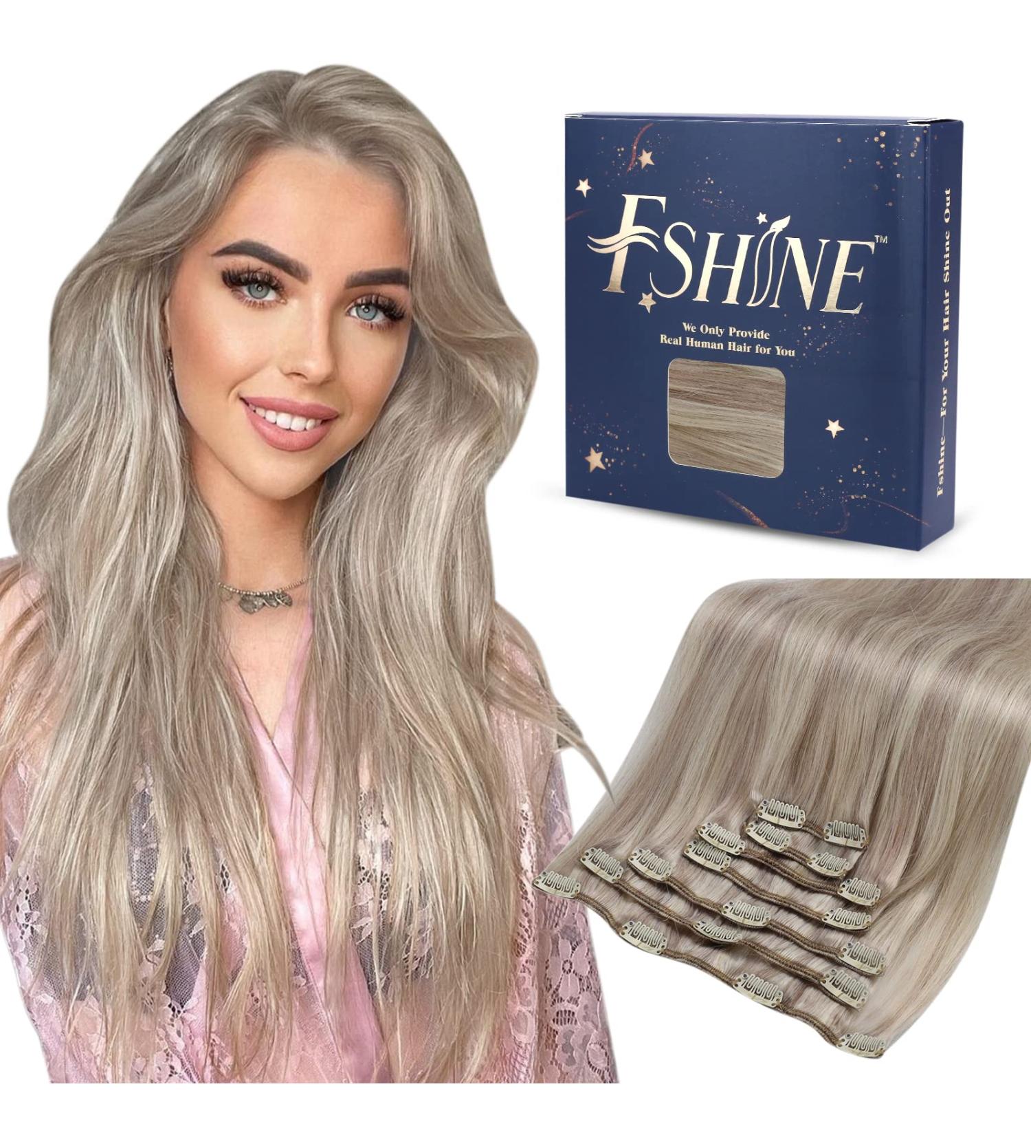 FSHINE Clip-In Hair Extensions 35cm 14 - 120g Real Remy Hair Dirty Blonde Highlights #18P613 - Premium Quality Eechthaar Extensions - Buy Online on GoSupps.com