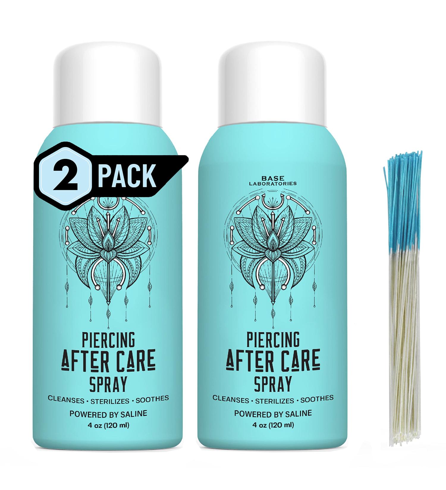 Base Labs Piercing Aftercare Spray Kit - Nose & Ear Piercing Cleaner with Saline Solution - 8 oz - Keloid Treatment - Bump Treatment - 2 x 4oz Spray Bottles - 70CT Wipes - Buy Online on GoSupps.com