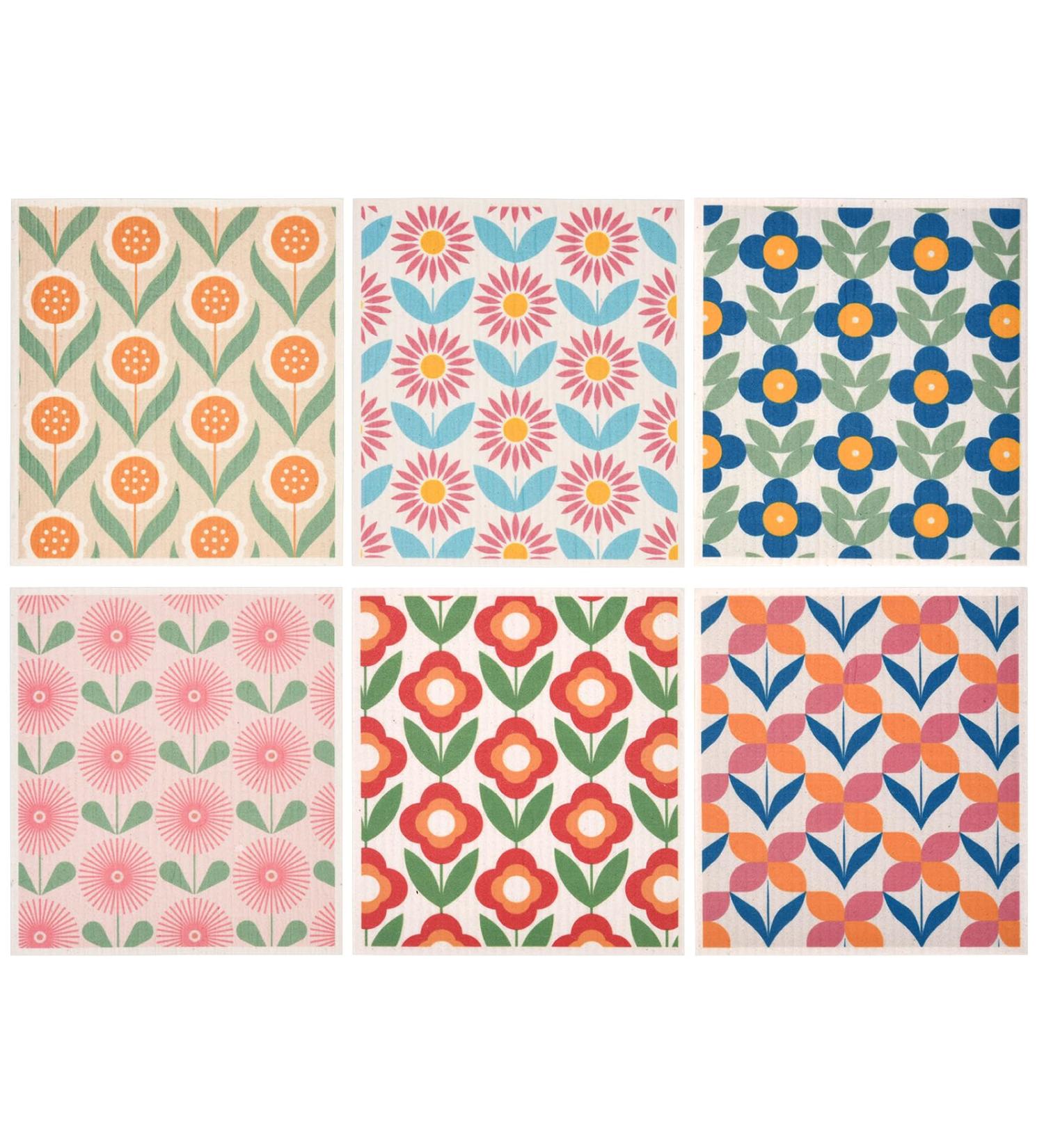 Set of 6 Kitchen Art Deco Scandi Nordic Mid Century Retro Flower Swedish Dishcloths Cleaning Cloths Strong Absorbent Quick Drying Dish Towels Reusable Cloths for Counter Wipes  - Buy Online on GoSupps.com