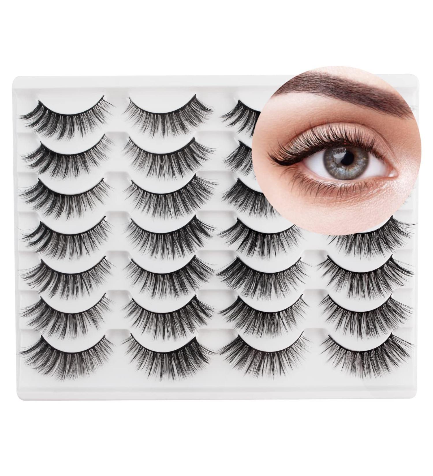 Buy 3D Cat Eye Lashes | 14 Pairs Faux Mink Eyelashes - Reusable Thin Band Perfect for a Glam Look! - Buy Online on GoSupps.com
