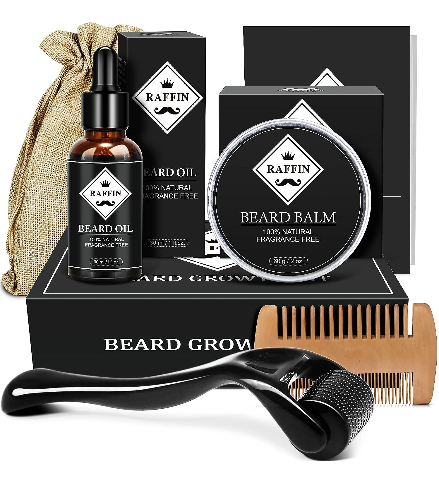 Beard Growth Kit with Derma Roller, Oil, Balm, Comb - Perfect Gift for Men - Fathers Gifts for Dad - Buy Online on GoSupps.com