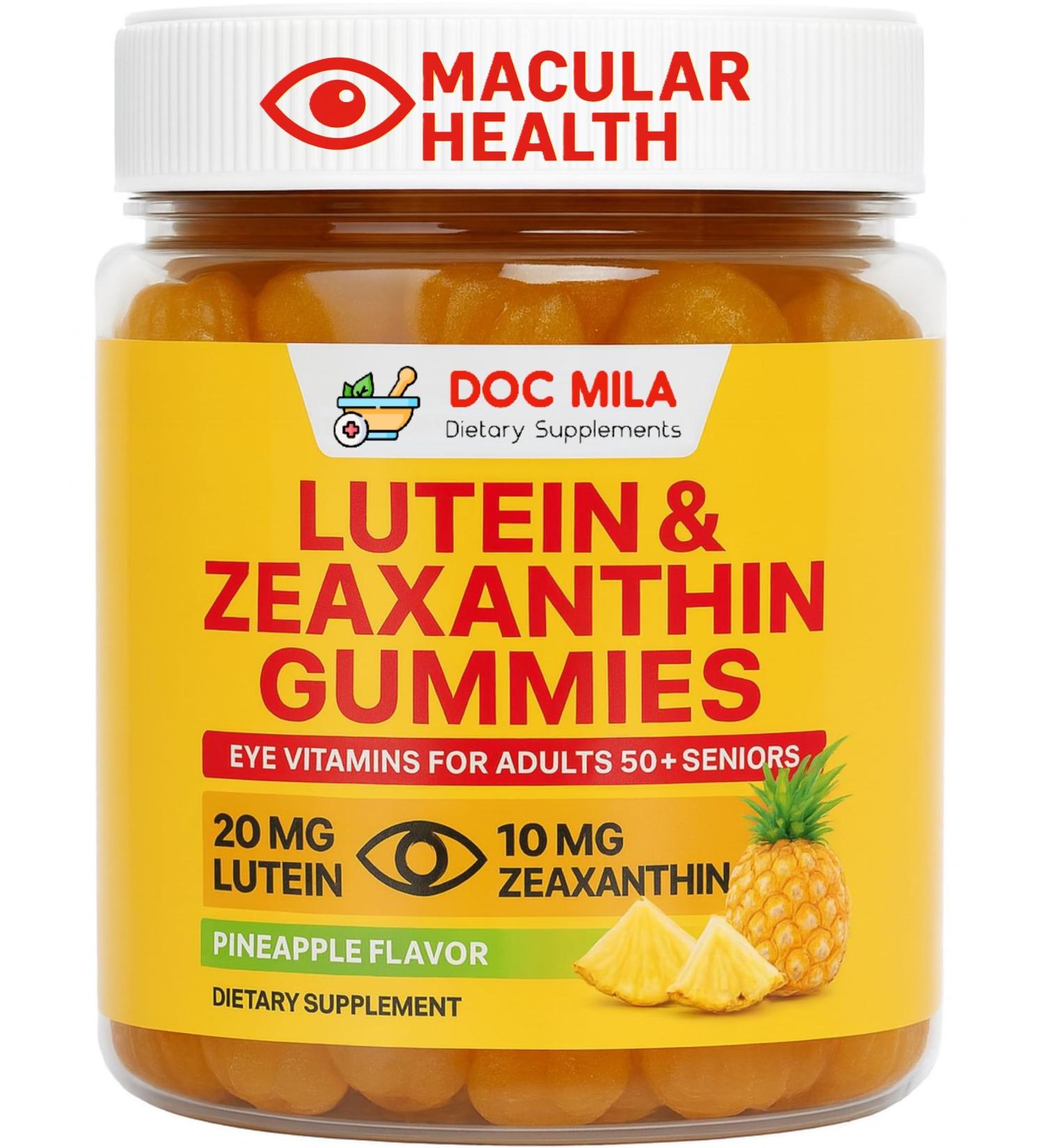 Doc Mila Lutein & Zeaxanthin Gummies Eye Vitamins for Adults 50+ & Seniors Eye Health Supplements for Over 50 Adults Luteina y Zeaxantina para Los Ojos 30 Chewable Gummy - Buy Online on GoSupps.com