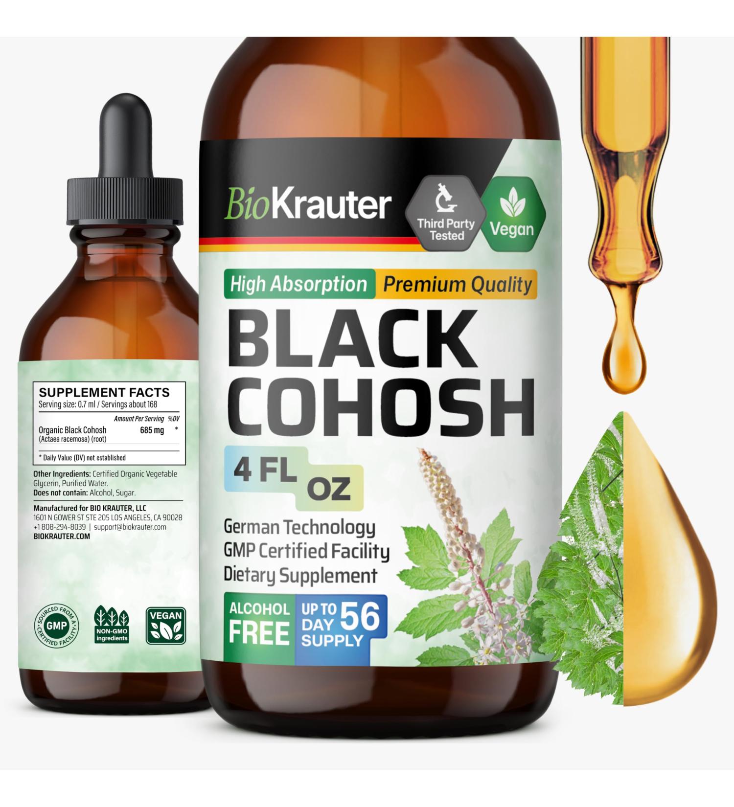 BIO KRAUTER Perimenopause & Menopause Supplements for Women* - Pure Vegan Black Cohosh for Mood Support & Women's Wellness - Black Cohosh Supplements 4 Fl.Oz 56-Day Supply Alcohol & Sugar Free 4 Fl Oz (Pack of 1) - Buy Online on GoSupps.com