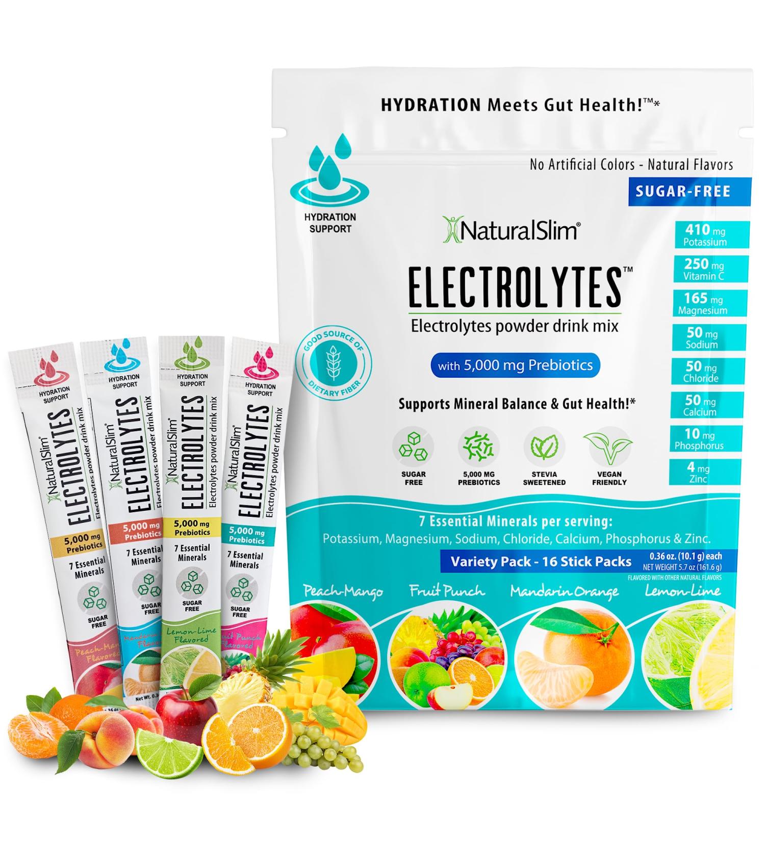 NaturalSlim Hydration & Energy Drink Mix with Prebiotics Gut Health Support Electrolytes Powder Packets Sugar-Free Electrolytes 16 Stick Packs Variety Pack Variety Pack. 5.7 Ounce (Pack of 1) - Buy Online on GoSupps.com