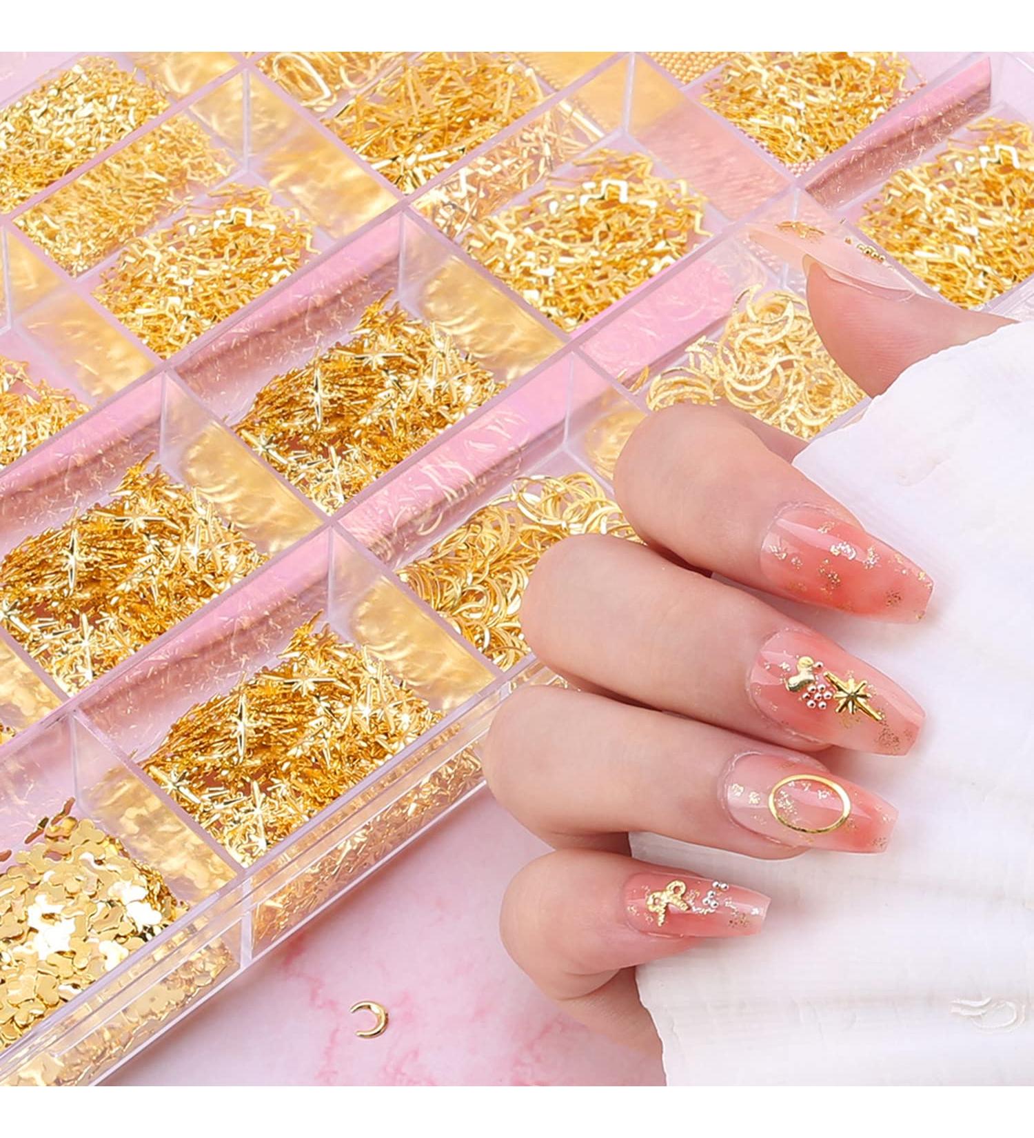 28 Grids Gold Metal Nail Studs & 3D Mix Geometry Nail Art Set - Rivet Jewelry for Manicure & DIY Crafts - Buy Online on GoSupps.com