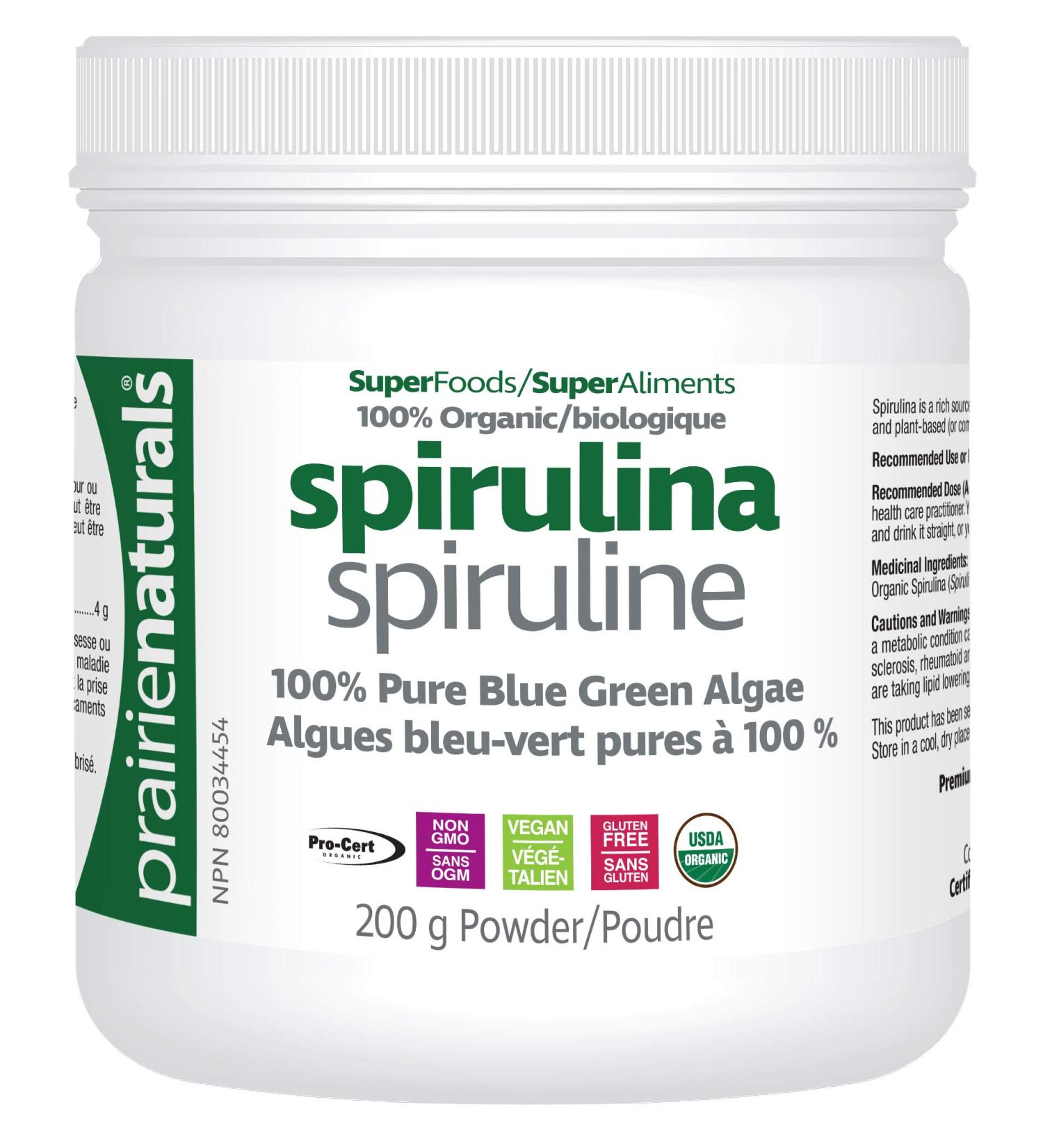 Prairie Naturals Organic Spirulina Blue Green Algae Powder - 200 Gram 200 g (Pack of 1) - Buy Online on GoSupps.com