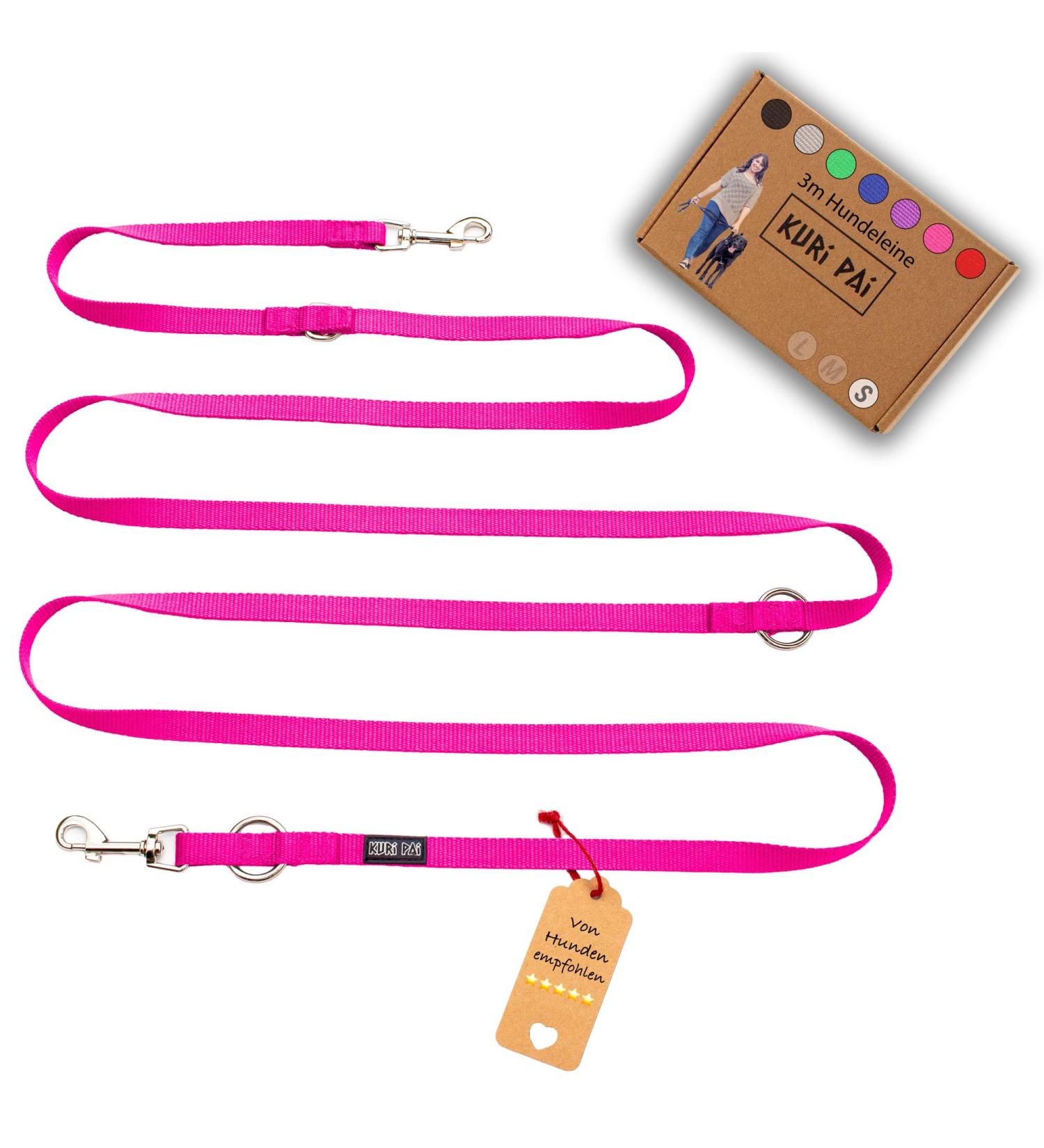 Kuri Pai 3m Dog Leash for Small Dogs | Comfortable & Sustainable Bamboo Rehab Leash - Pink (280cm x 1.5cm) | Perfect for Kleine Breeds - Buy Online on GoSupps.com