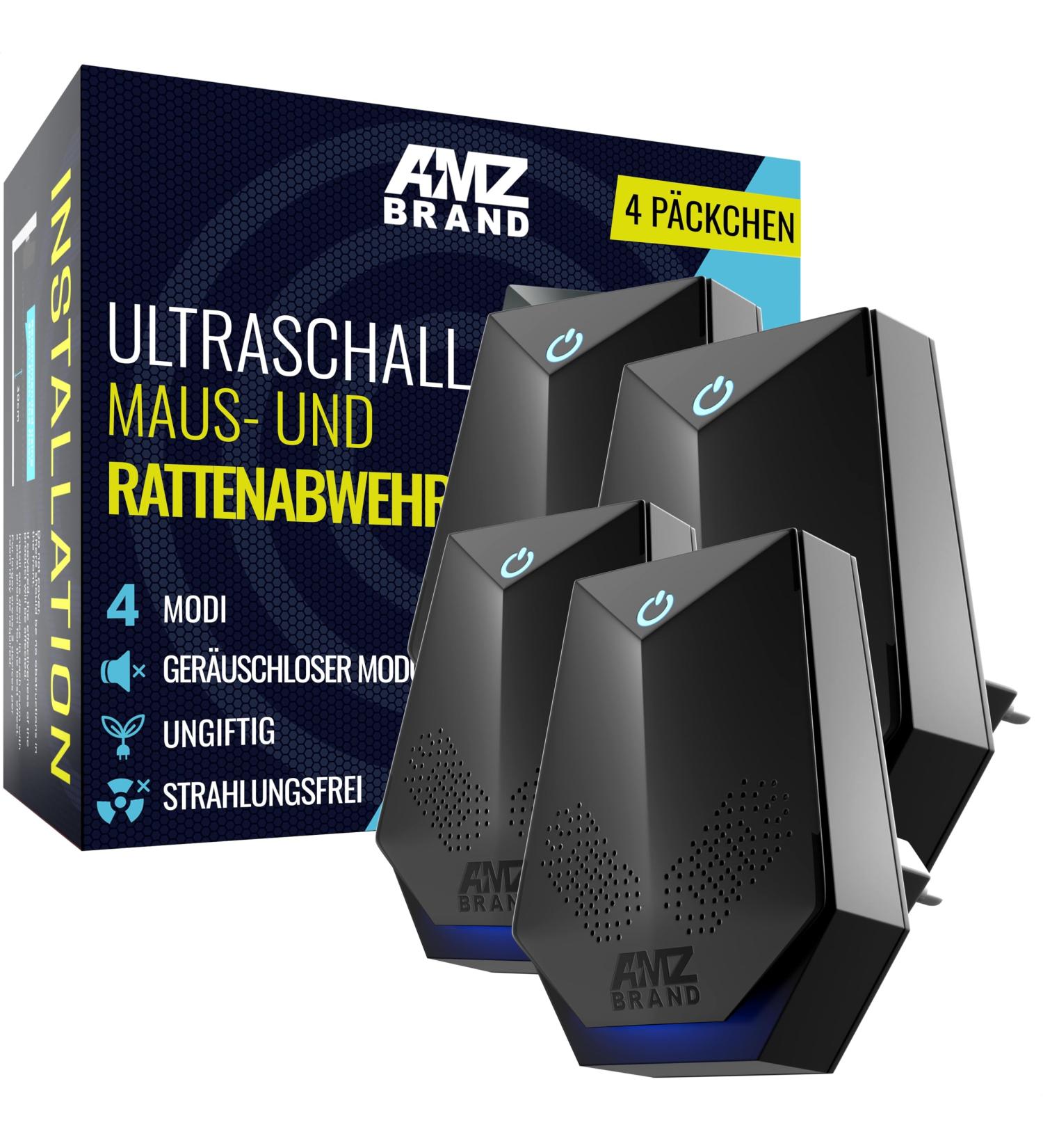 AMZ Brand Ultrasound Mice Defense - 4 Pack | Non-Toxic Effective Rat Control | 4 Working Modes & Quiet Operation - Buy Online on GoSupps.com