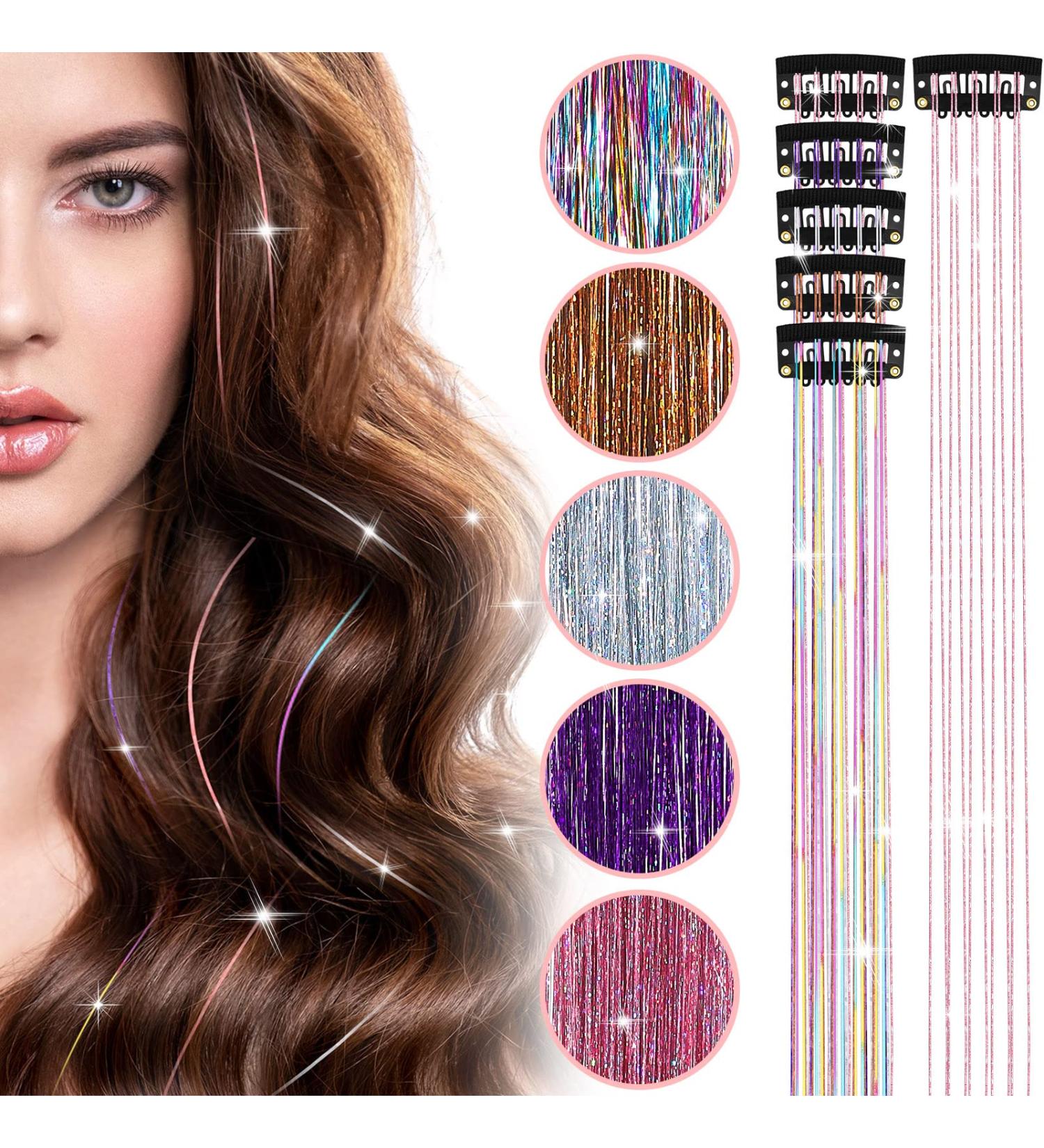 15-Piece Glitter Hair Tinsel Extensions with Clip - Heat Resistant Fairy Hair Bling for Girls & Women - Stylish Party Gift - Buy Online on GoSupps.com