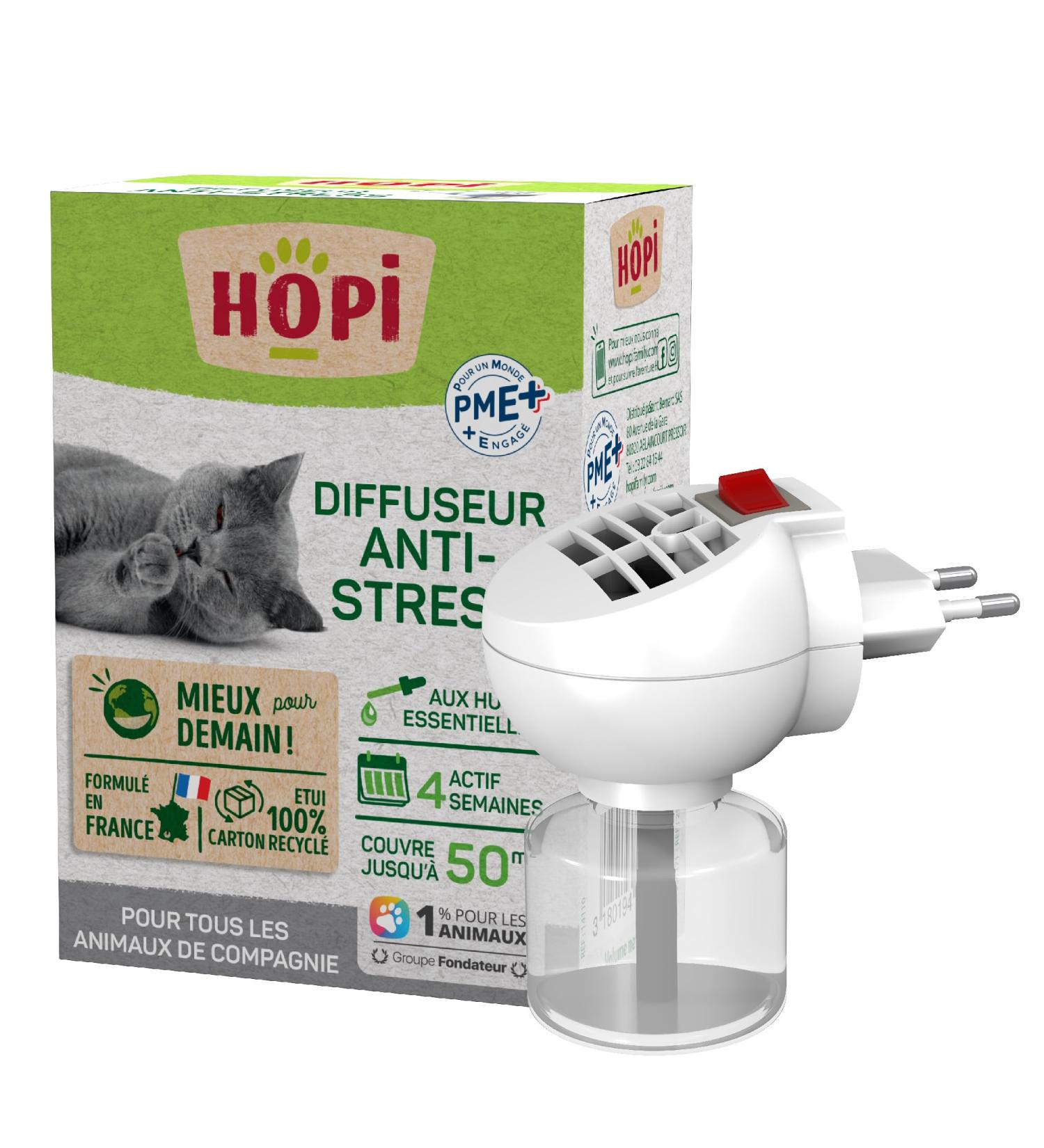 HOPI Anti-Stress Diffuser for Cats Dogs Rabbits Rodents 45 ML 1 Refill Included Natural Plant Extracts Valerian and Lavandin Promotes Calm and Well-being Formulated in France  - Buy Online on GoSupps.com