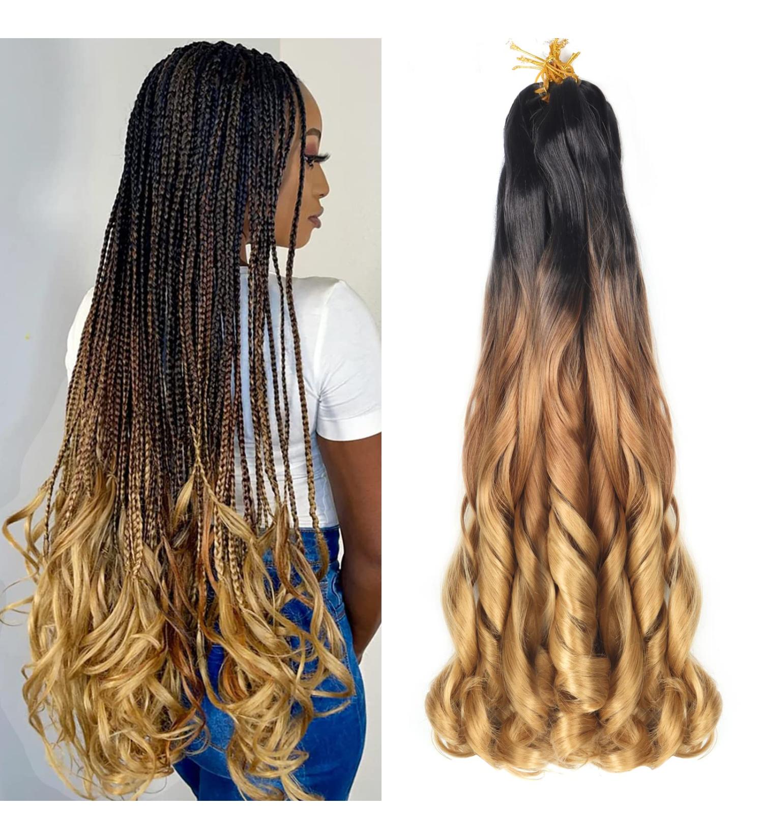 Ainimiu French Curly Braiding Hair 22 Inch 8 Packs - Pre Stretched Bouncy Braiding Hair- Loose Wavy Braiding Hair Synthetic Hair Extensions for Black Women 22 Inch(pack of 8) 1B/30/27 - Buy Online on GoSupps.com