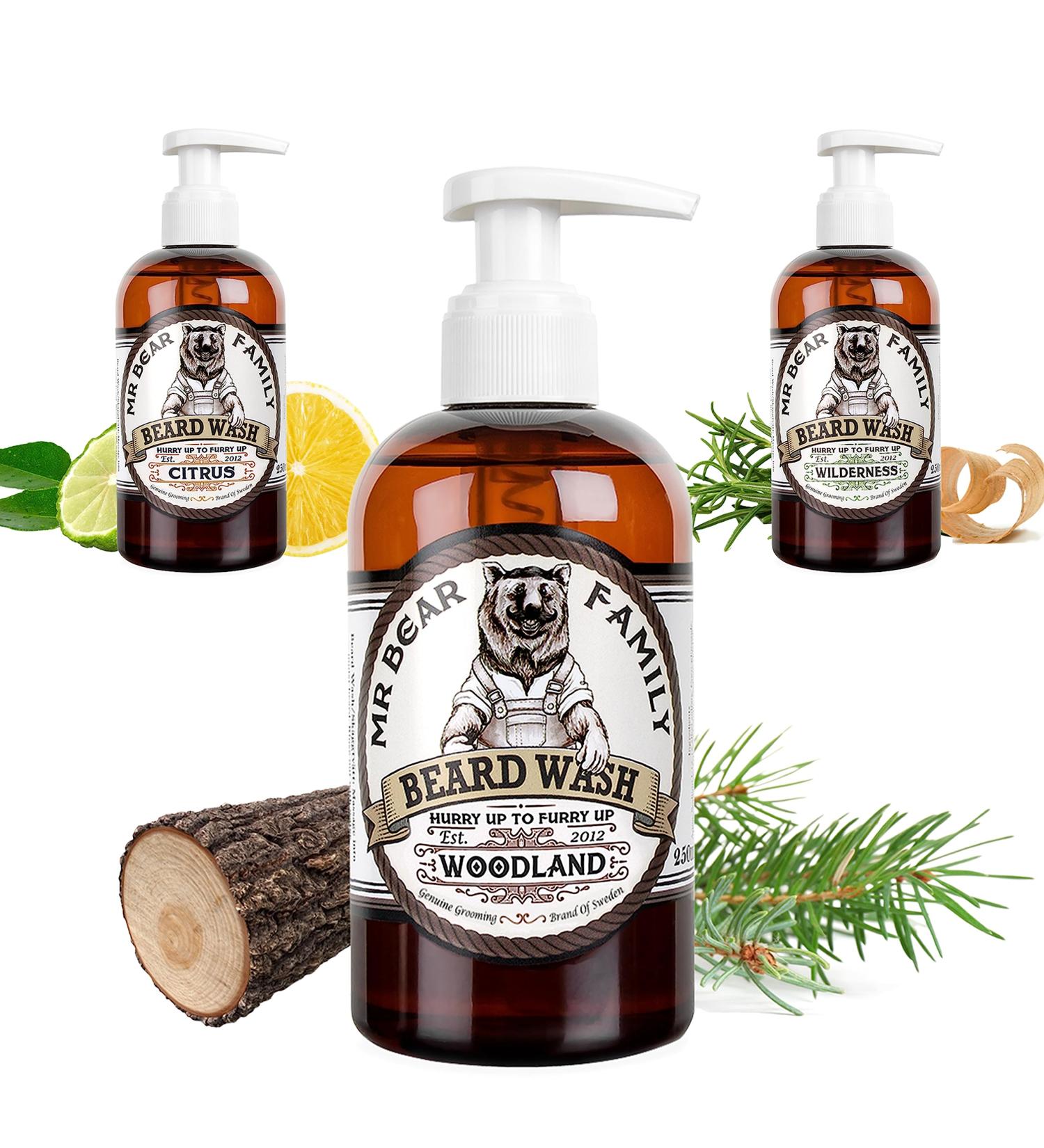 MR Bear Family Natural Beard Shampoo for Men 250ml - Woodland | Moisturizing 2-in-1 Bar Soap & Beard Conditioner - Buy Online on GoSupps.com
