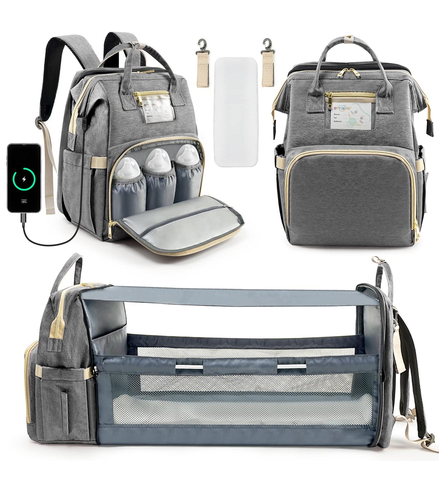 OTTOLIVES 3-in-1 Diaper Bag Backpack with Changing Station | Large Capacity Baby Bag for Boys and Girls - Grey - Buy Online on GoSupps.com