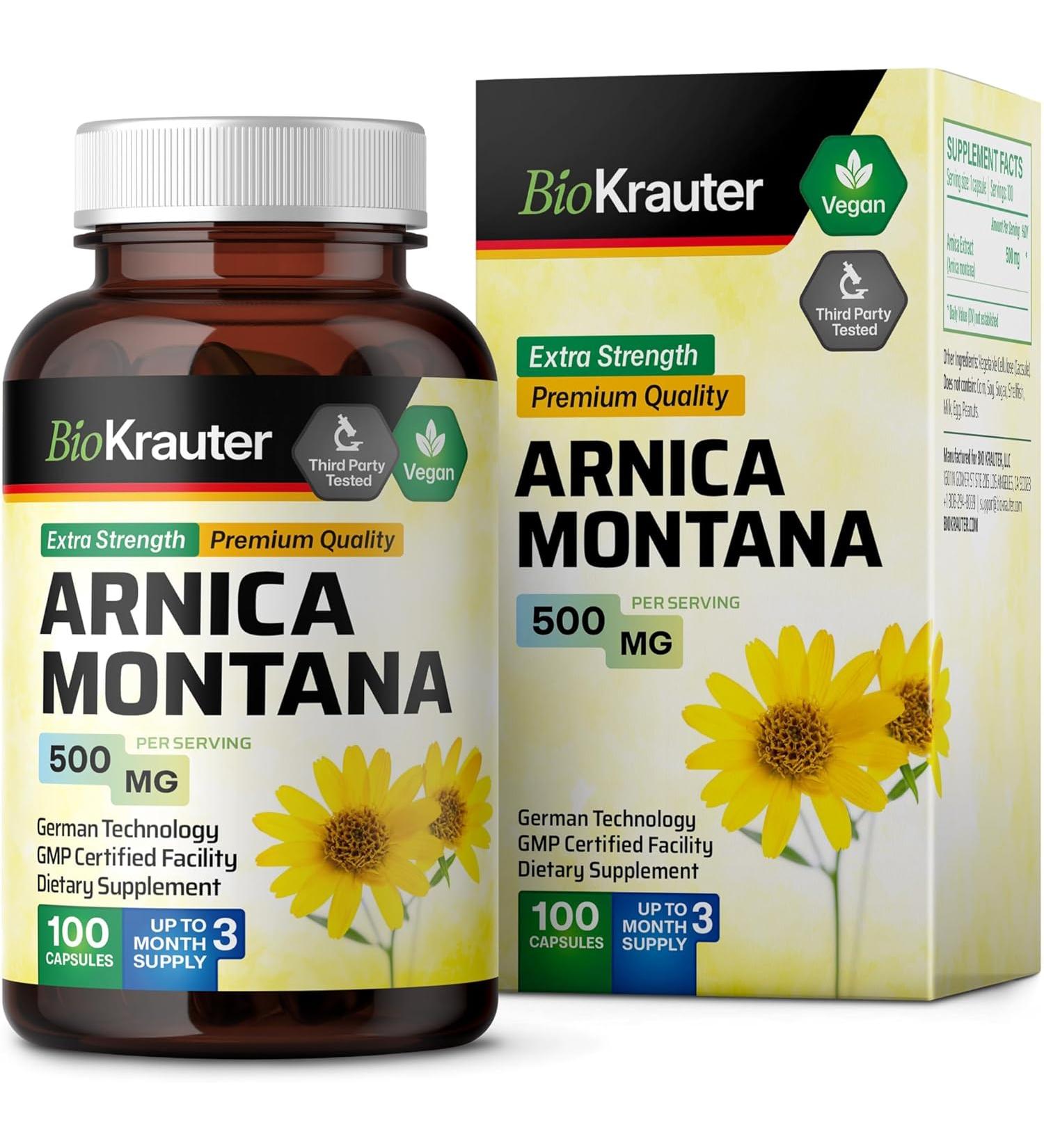 Organic Arnica Montana Capsules - Potent 500mg Arnica Tablets for Bruising & Swelling - 100 Vegan Pills - Buy Online on GoSupps.com
