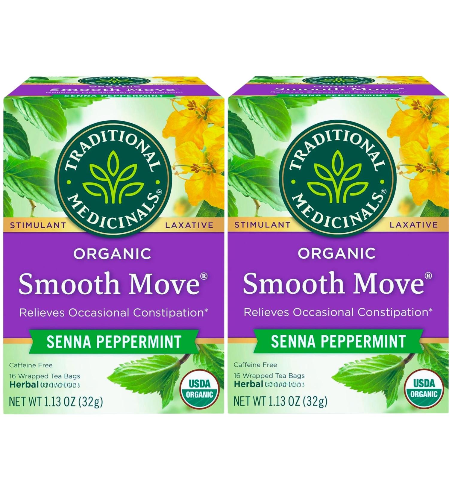 Senna Tea Bags Bundle with Traditional Stimulant Laxative Tea (2x16 bags) Smooth Move Organic Peppermint Caffeine Free - Buy Online on GoSupps.com