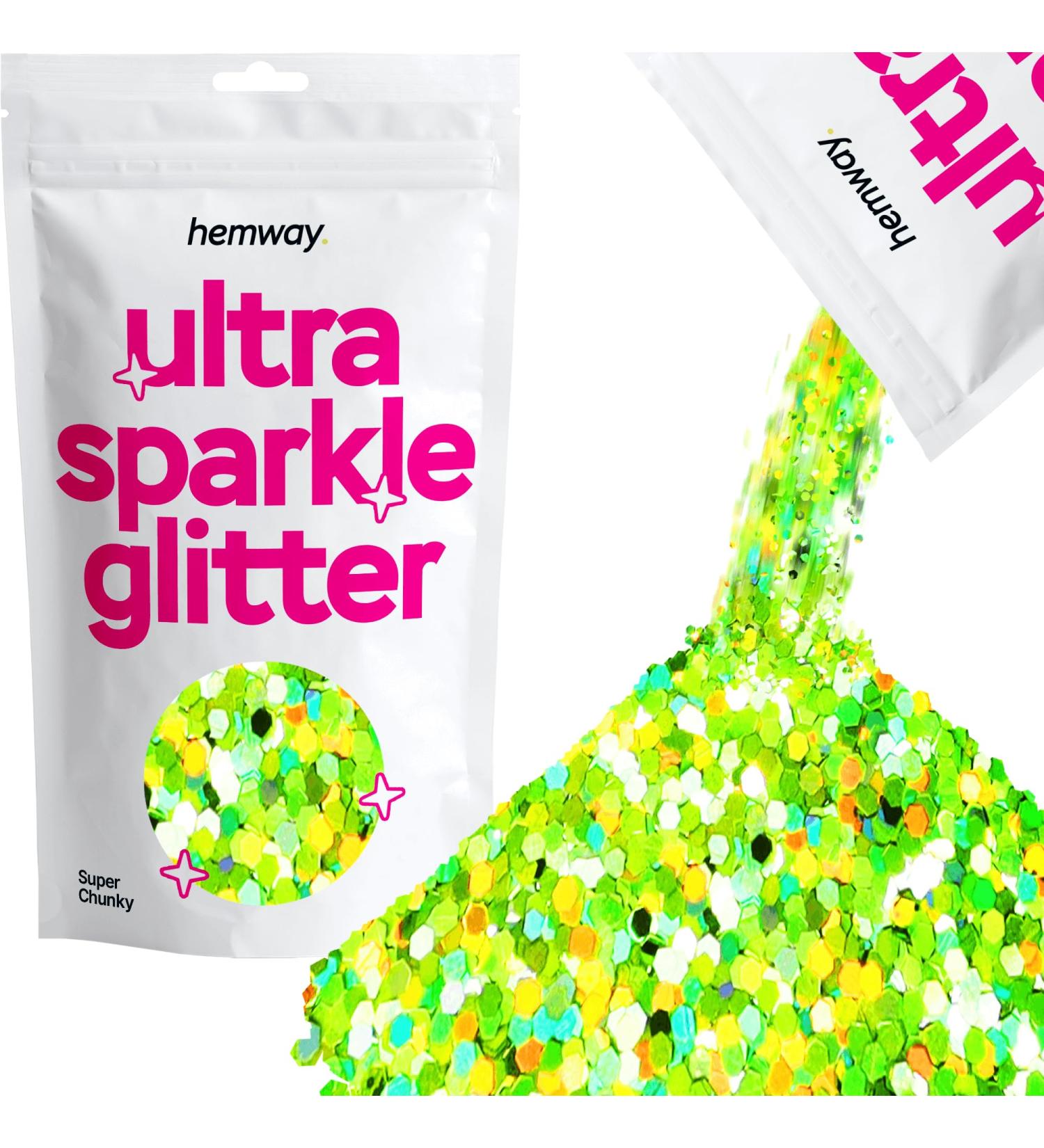 Hemway Premium Ultra Sparkle Lime Green Holographic Glitter - Multi-Purpose Metallic Flake for Arts Crafts Nails and Festivals - 100g Super Chunky (1/8 3mm) - Buy Online on GoSupps.com