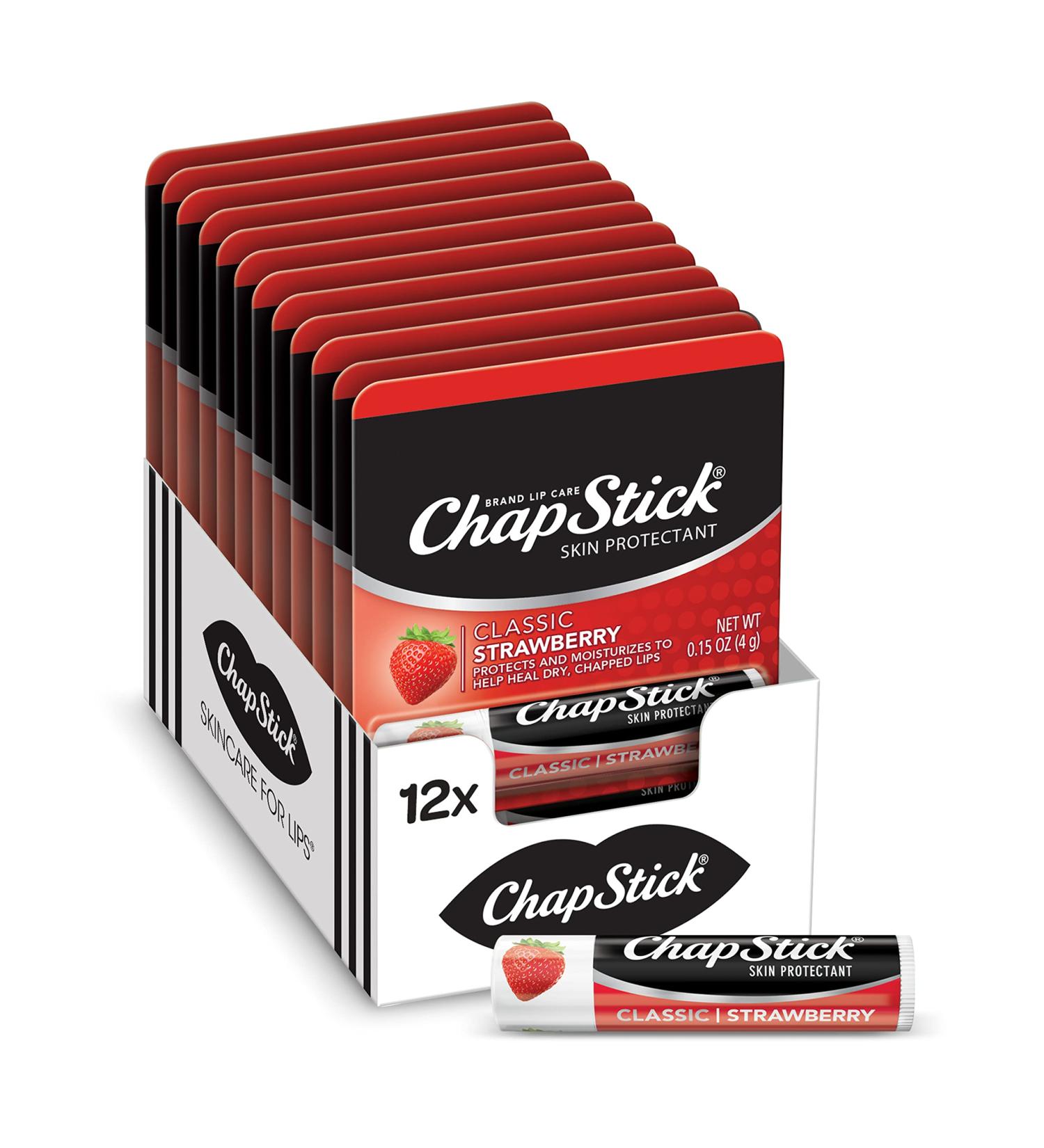 ChapStick Classic Strawberry Lip Balm Tubes - 0.15 Oz (Pack of 12) | Lip Care and Moisturizer - Buy Online on GoSupps.com