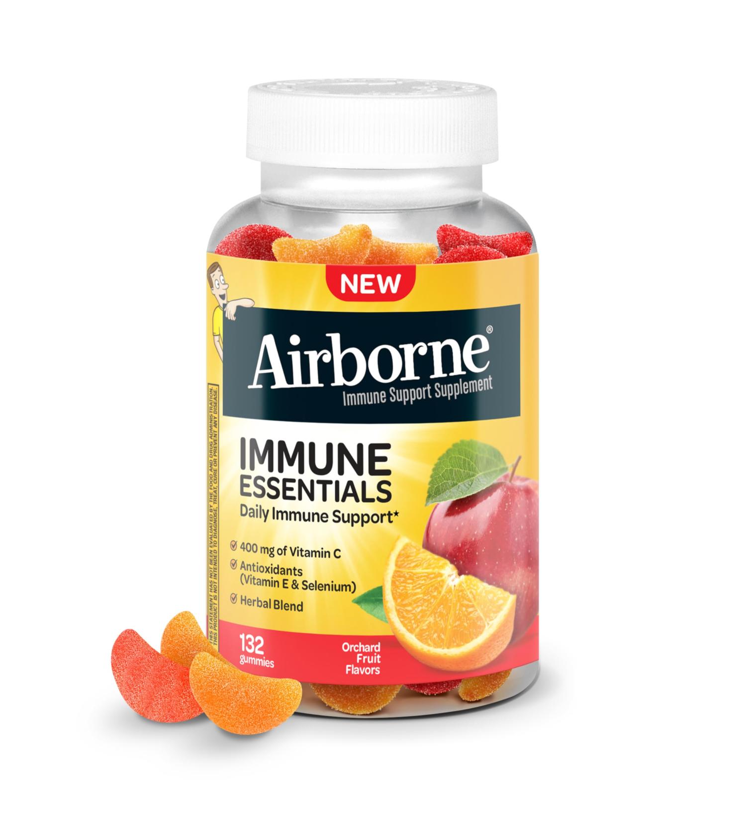 Airborne 400mg Vitamin C Gummies for Adults & Children Immune Essentials Daily Immune Support Supplement with Powerful Antioxidants Vitamins C & E Plus Selenium - 132 Gummies Orchard Fruit Flavor 132 Count (Pack of 1) - Buy Online on GoSupps.com