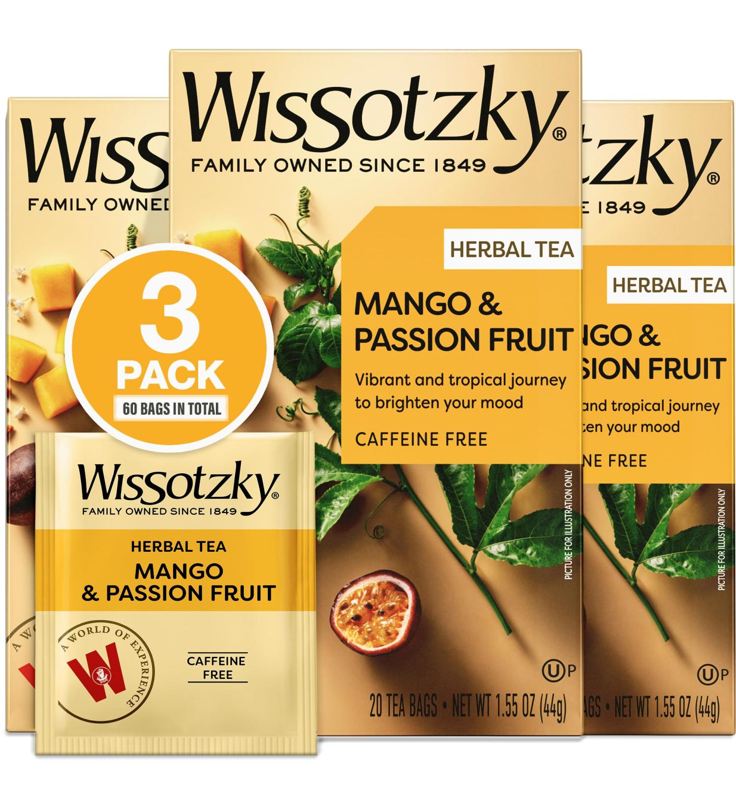 Wissotzky Mango Passion Fruit Herbal Tea - 3 Pack (60 Tea Bags) | Caffeine-Free Tropical Blend for International Shipping - Buy Online on GoSupps.com