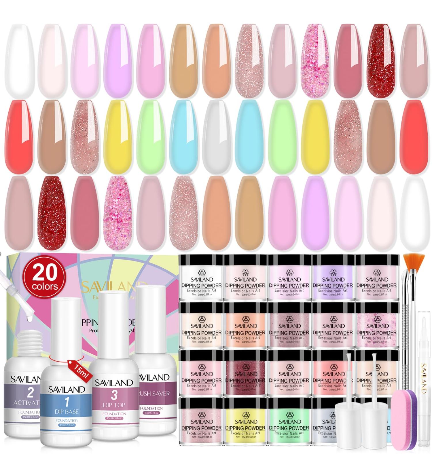 Saviland Dip Powder Nail Kit - 20 Transparent Colors with Dip Liquid Set | Long Lasting Manicure Starter Kit for Home DIY Nail Art - 02 Light Colors - Buy Online on GoSupps.com