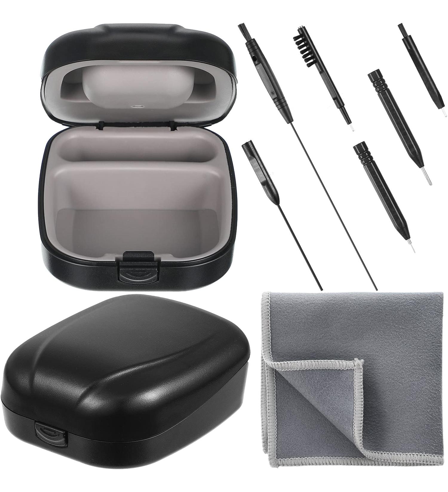 Hearing Aid Cleaning Tools & Case Kit - 8 Pieces Microfiber Cloth & Vent Cleaner for Sound Amplifier (Black) - Buy Online on GoSupps.com
