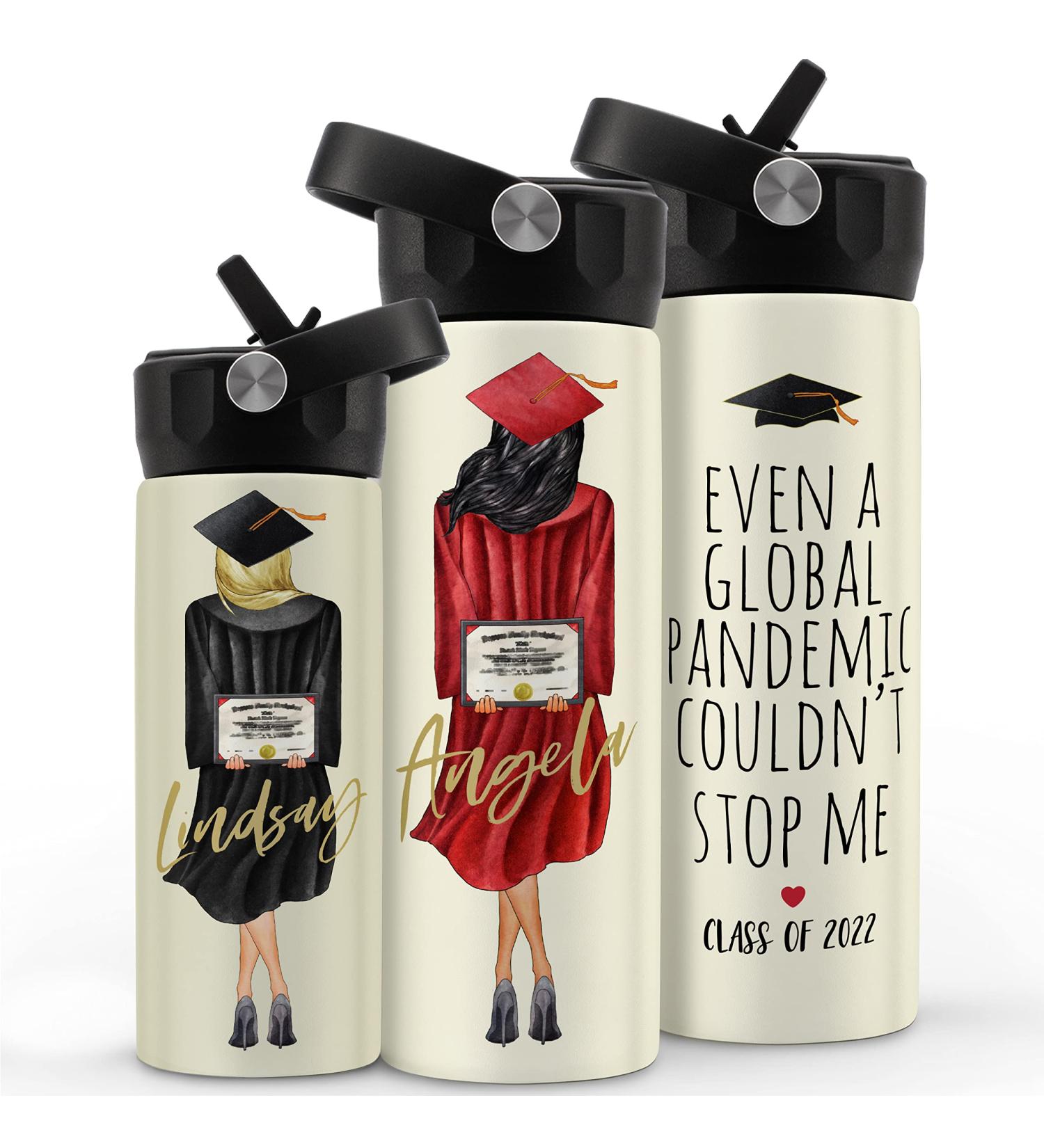 Graduation Gifts for Her  Personalized Water Bottle for Women - 14 or 20 Oz - Custom Hair Styles  Hood & Skin Color - Custom Graduation Gift w/ Name & Text  High School  College  Class of 2022 Gifts GRADUATION WATER BOTTLE - Buy Online on GoSupps.com