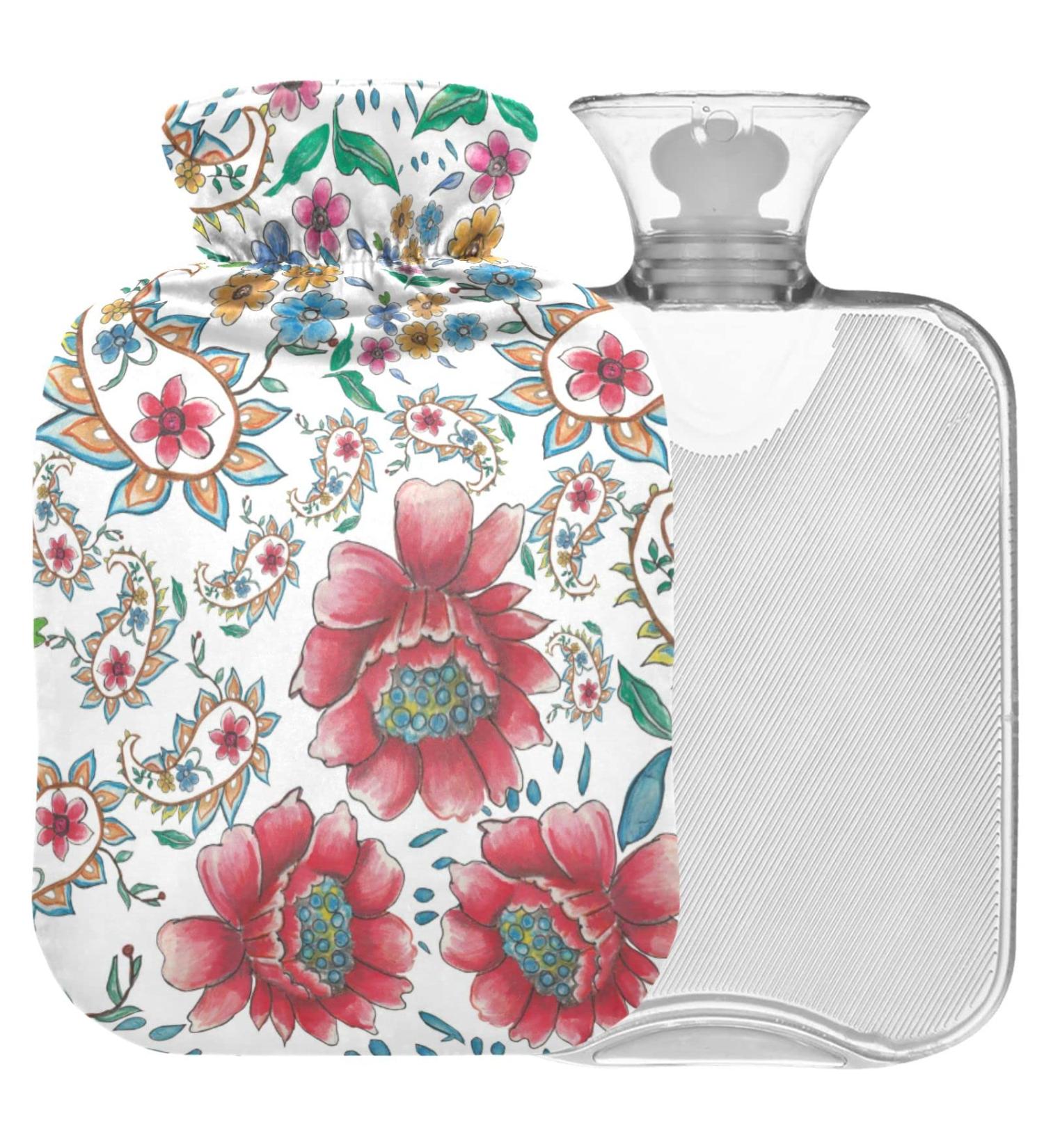 Naanle Paisley Floral Hot Water Bottle | 2L Transparent for Hot & Cold Therapy | Large Heat Relief for Bed Hands & Feet - Buy Online on GoSupps.com