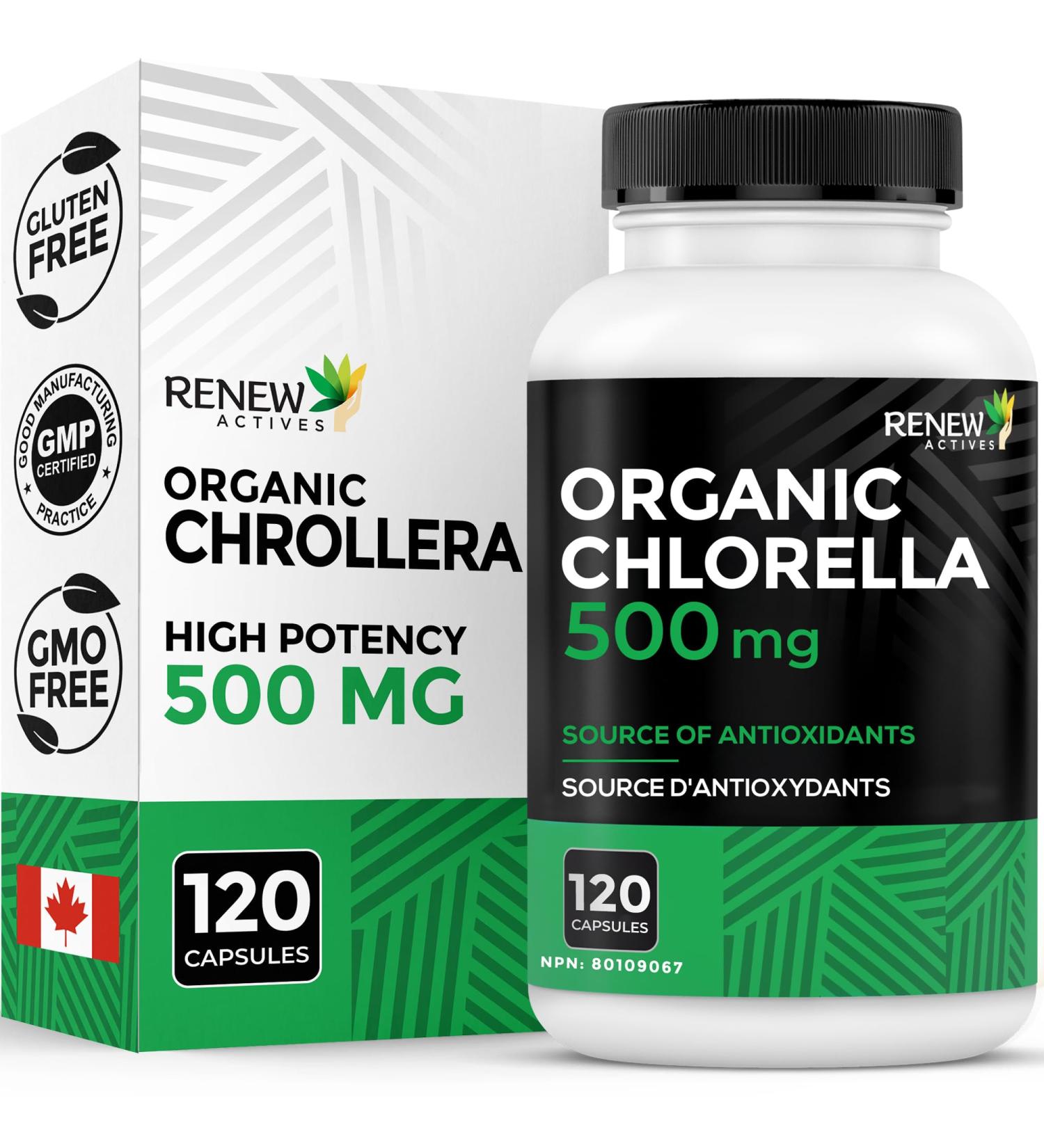 Renew Actives Chlorella Capsules 1000MG per 2 Capsules - Rich in Antioxidants & Nutrients - Natural Source for Cellular Health, Vitality, & Wellness - Made in Canada - 120 Capsules - Buy Online on GoSupps.com