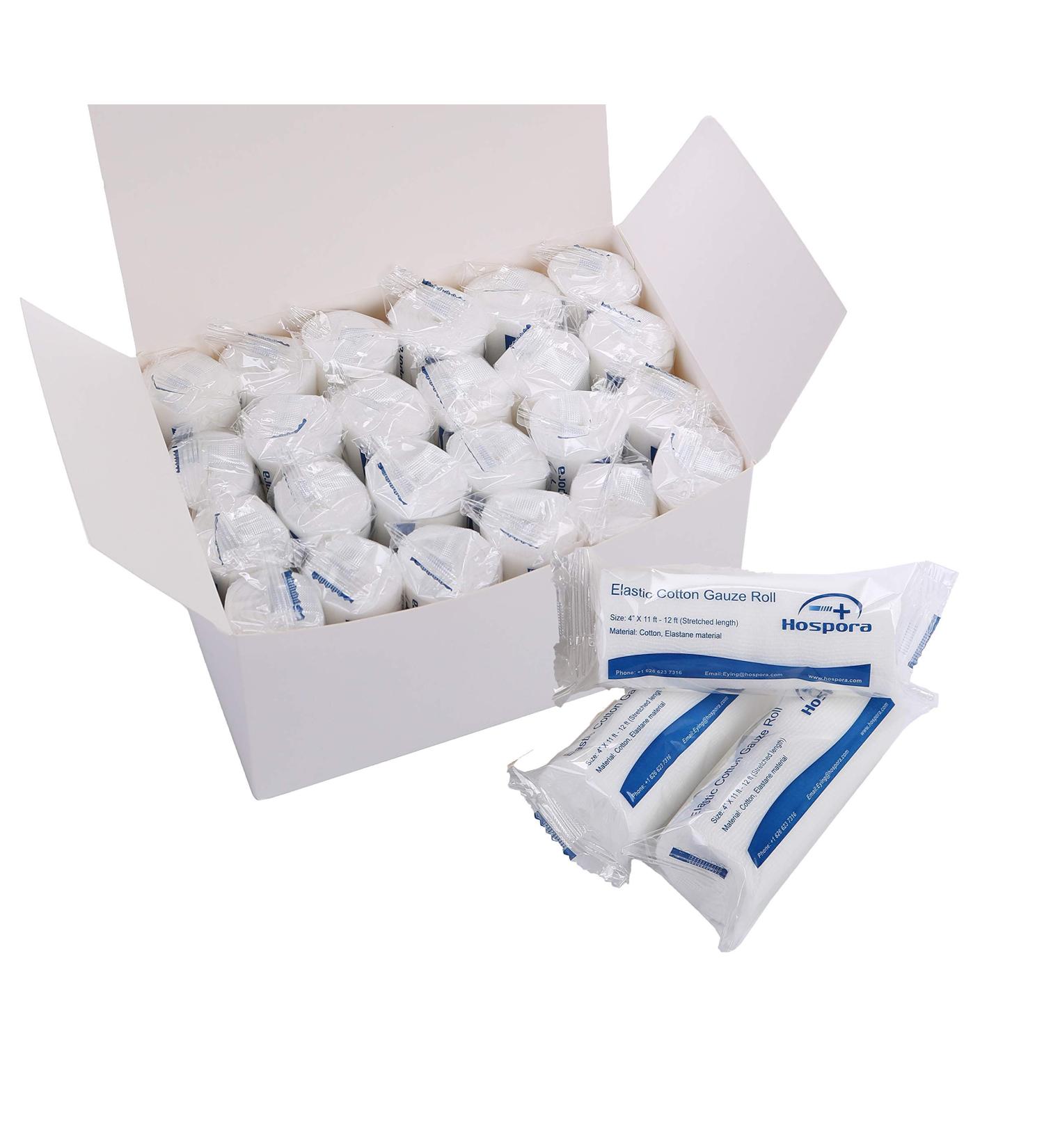 Hospora Medical Elastic Cotton Gauze Roll - 4 x 11-12ft - 24 Pack, for Vet Injuries & Swelling - Buy Online on GoSupps.com