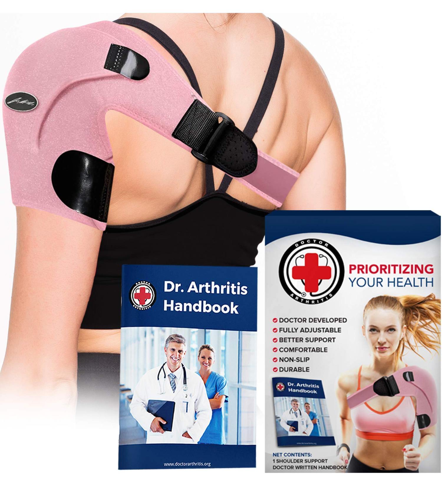 Doctor Developed Shoulder Support & Handbook - Pain Relief for Shoulder Injuries in Pink - Buy Online on GoSupps.com