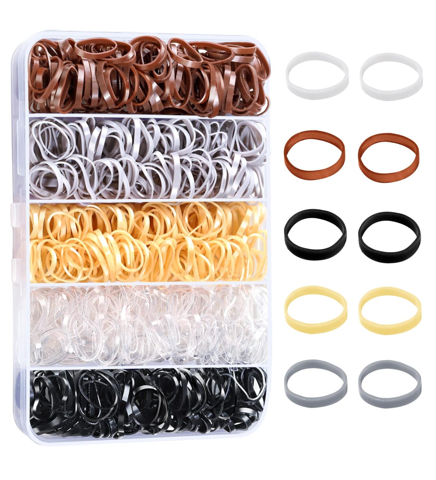 Elastic Hair Bands Set - 600 Mini Rubber Bands with Organizer Box | Soft Small Hair Ties for Kids & Adults | Hair Accessories for Men, Women, Toddler - 5 Neutral Colors - Buy Online on GoSupps.com