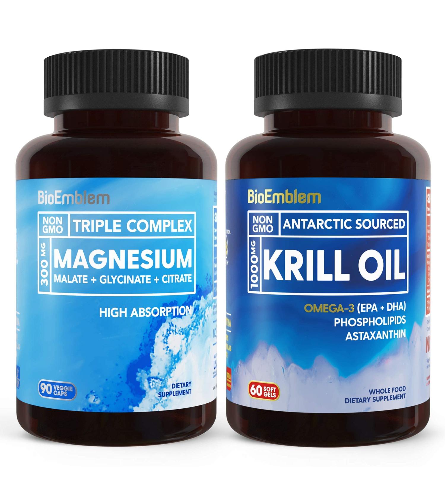 BioEmblem Triple Magnesium Complex and Antarctic Krill Oil Supports Sleep and Brain Health Heart and Joint Health Promotes Cardiovascular Health and Supports Relaxation - Buy Online on GoSupps.com