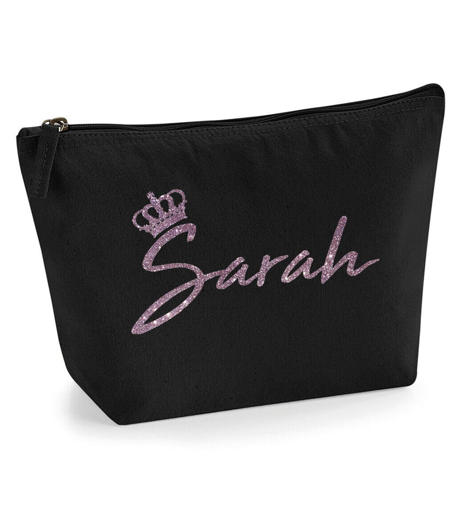 Personalized Rose Gold Glitter Cosmetic Bag with Initials & Crown - Stylish Makeup Bag for Women - Black & Rose Gold - S (1 Pack) - Buy Online on GoSupps.com