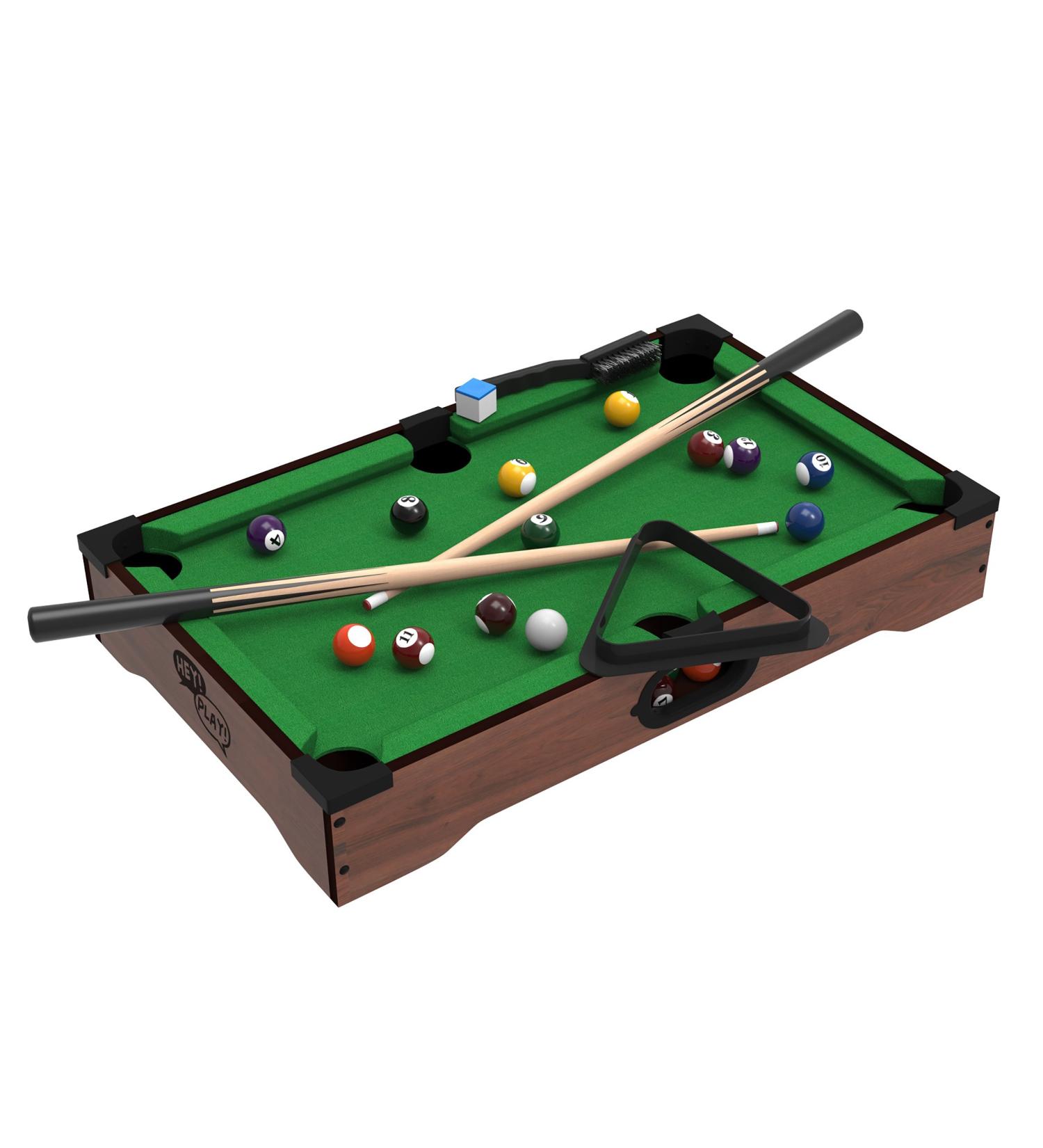 Mini Tabletop Pool Set- Billiards Game Includes Game Balls  Sticks  Chalk  Brush and Triangle-Portable and Fun for the Whole Family by Hey! Play!  green  12.2x20.2x3.5  (15-3152) Mini Billiards - Buy Online on GoSupps.com