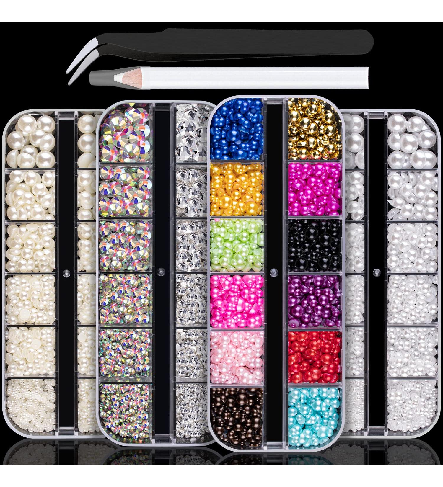 4800 Pcs Rhinestone & Pearls Kits - Crystal AB & Clear Gems - Nail Art & Craft Set with Pickup Pencil and Tweezer - Buy Online on GoSupps.com