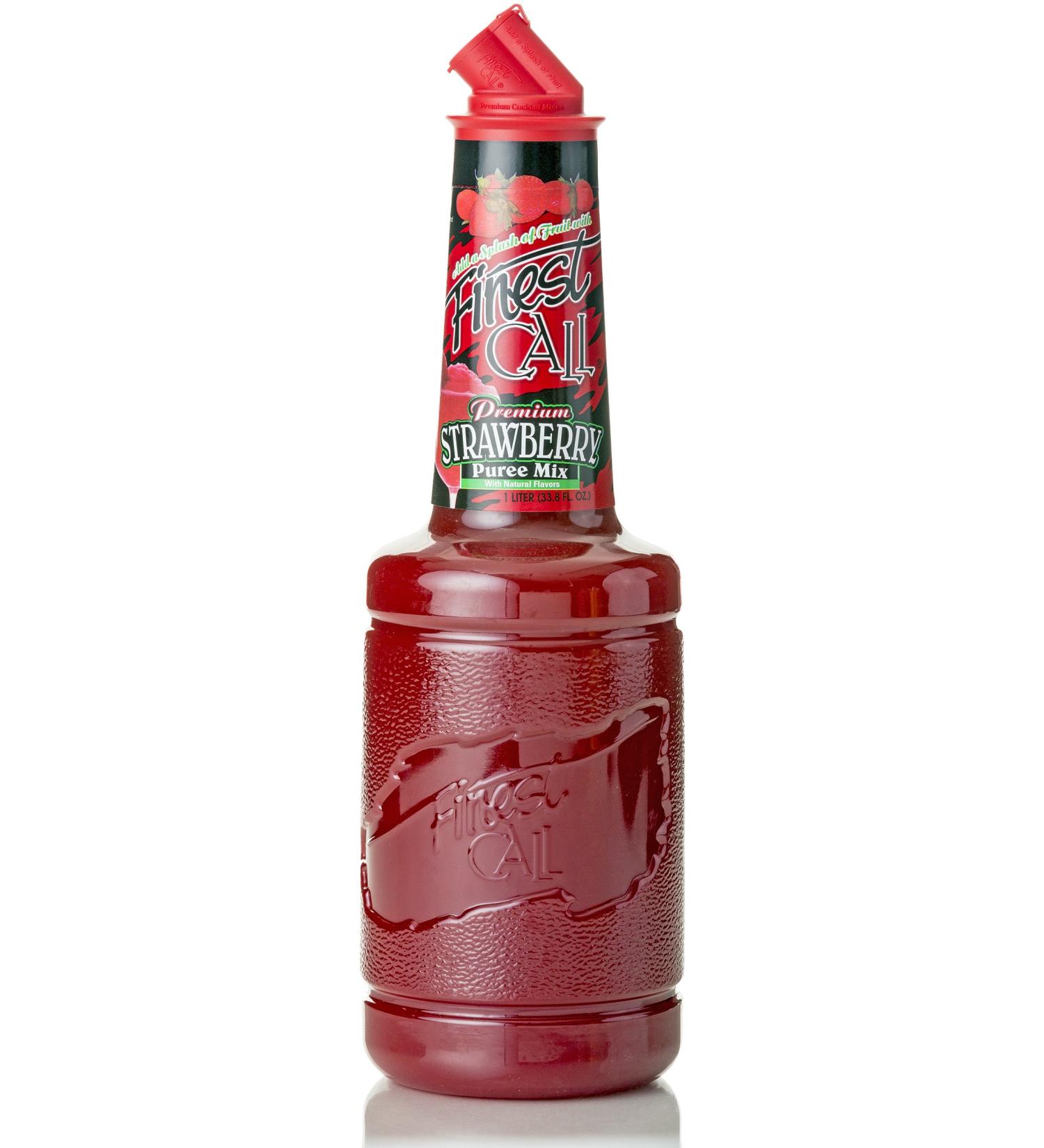 Finest Call Premium Strawberry Puree Drink Mix 1 Liter Bottle (33.8 Fl Oz) Individually Boxed